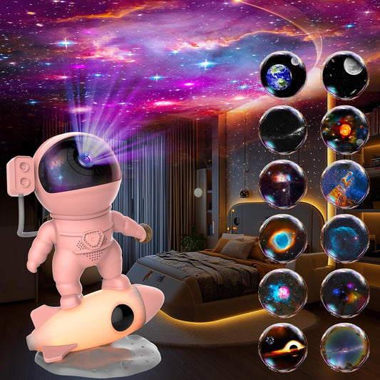 Star Projector, Astronaut Galaxy Projector for Bedroom, 12 in 1 HD Planetarium Projector with Timer & Rocket Night Lights, 360° Rotating Galaxy Star Night Light Projector for Kids Gifts