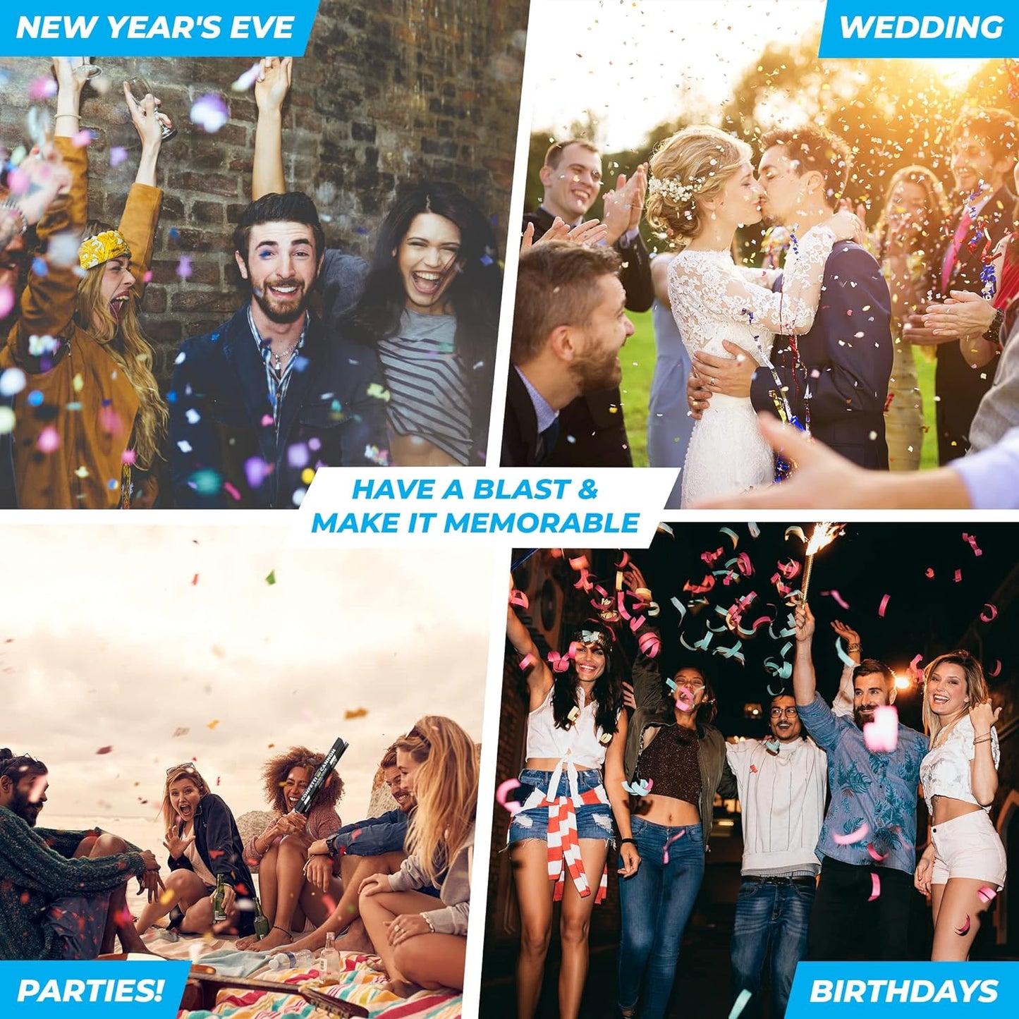 GOLD Streamers Confetti Cannon - 16" GOLD Streamers Party Poppers, Confetti Shooters/Glitter/Bomb, Streamer Poppers No Mess, Wedding Confetti Send Off, Loud POP, Shoot Up to 40ft