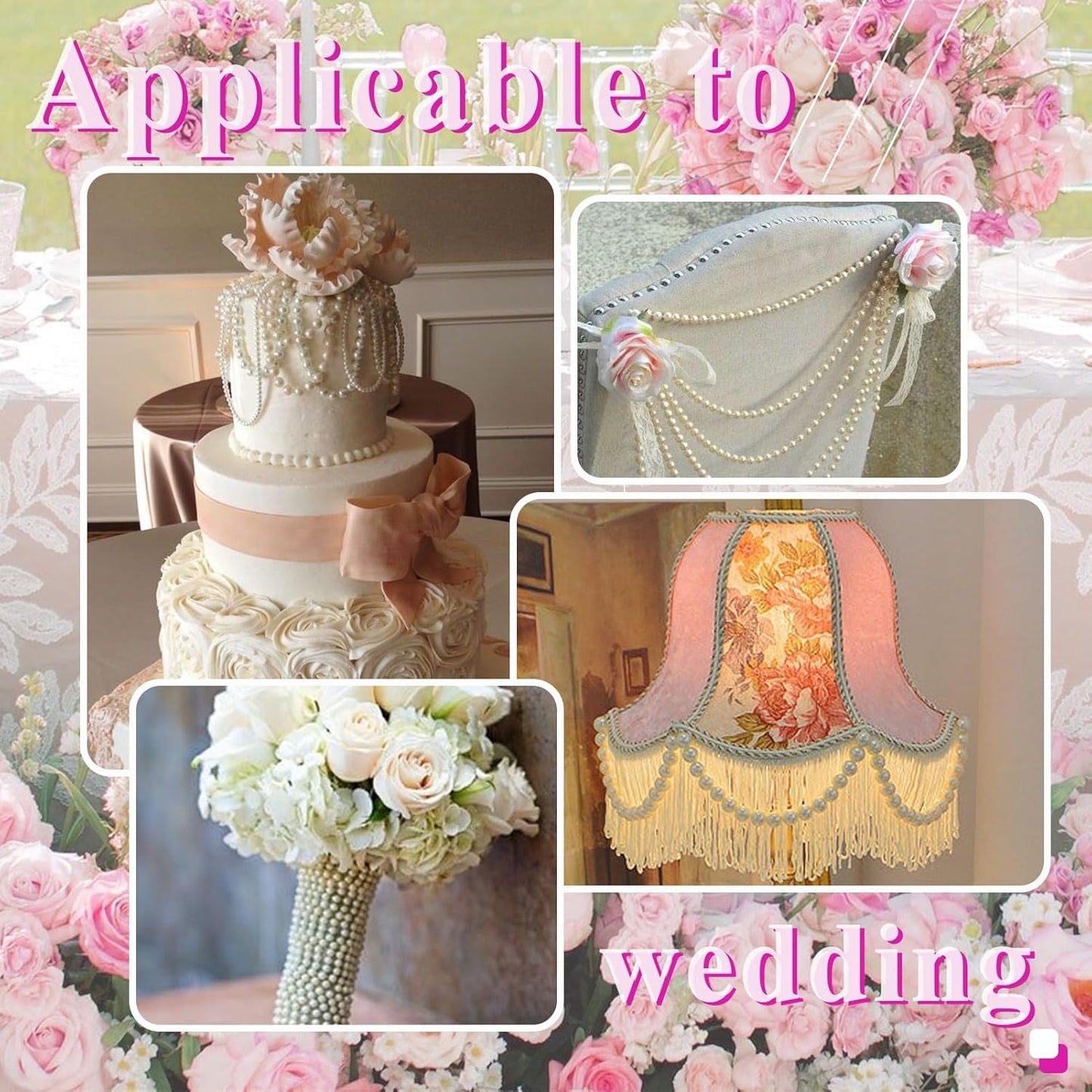 99 Feet 6mm Pearl Strings Garland for Crafts, Artificial Pearl Beaded Trim Chain Roll Strands for Wedding Centerpieces Bouquet Party Decoration Christmas Tree Garland, White