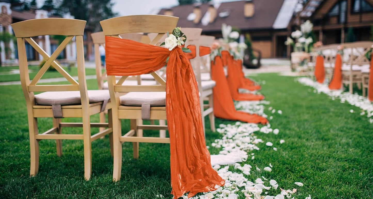 50 PCS Cheesecloth Chair Sashes, Bows Designed ChairSashes, 15.7x70 inch Chair Sashes for Aisle Decorations Universal Chairs Cover Decoration for Wedding Reception Party Banquet (Burnt Orange)