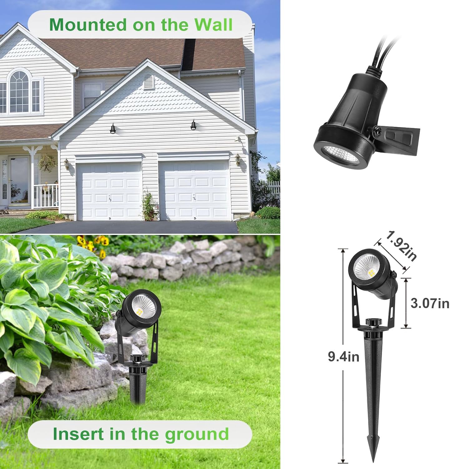 2 Pack Extendable Outdoor Landscape Lights, 12V Low Voltage Landscape Lighting IP65 Waterproof Plug-in Outdoor Spotlights for Yard House Pathway Tree Pools (2700K Warm White, NO Plug)