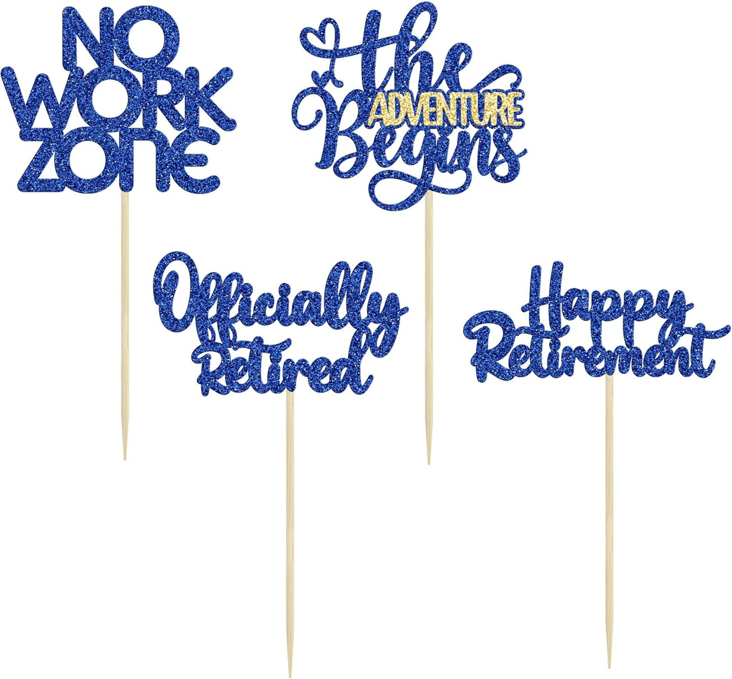 24Pcs Happy Retirement Cupcake Toppers Officially Retired Cake Toppers No Work Zone Adventure Begins Cupcake Picks Retirement Theme Farewell Birthday Party Decorations Supplies Dark Blue