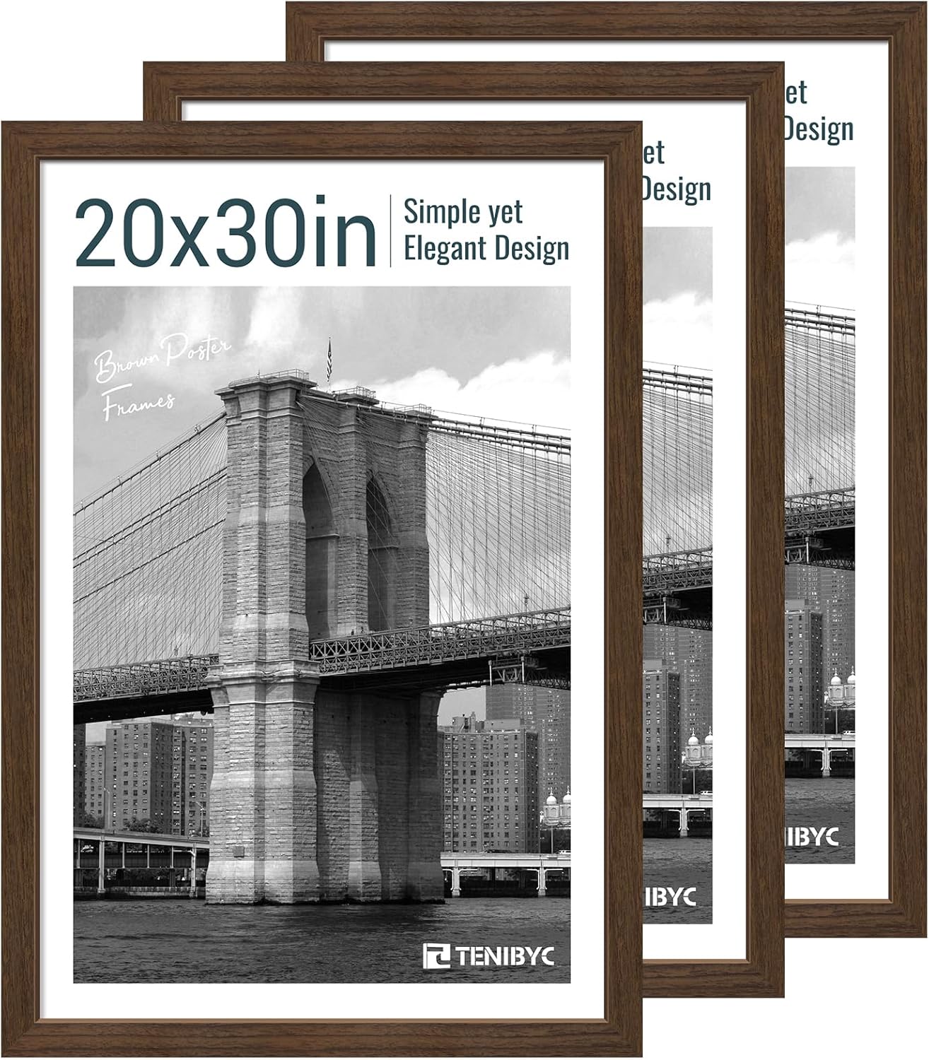 20x30 Poster Frame 3 Pack - Brown Woodgrain, Wood Picture Frame, Wall Gallery Frame - Wall Hanging