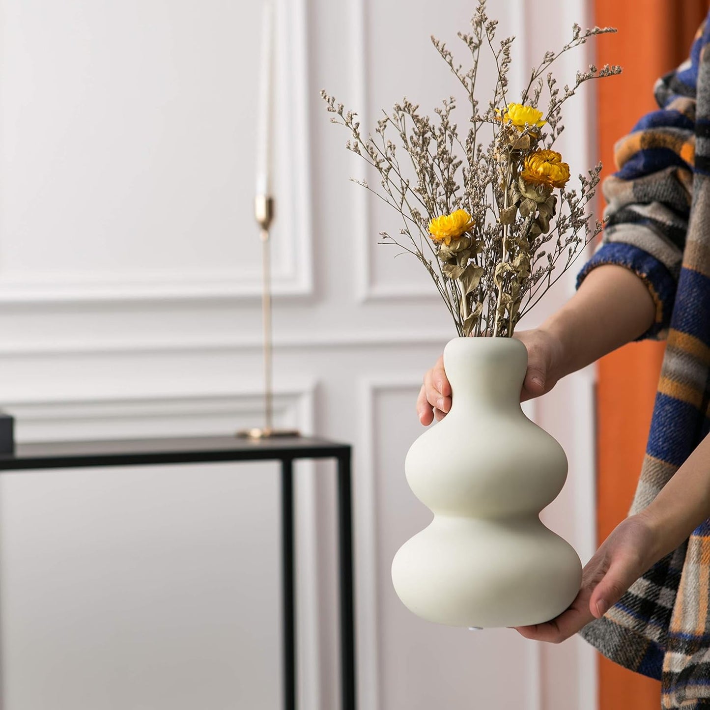 Ceramic Vase for Decor, Modern Vases for Home Decor Living Room, Home, Office, Centerpiece,Table and Wedding (Light Grey)