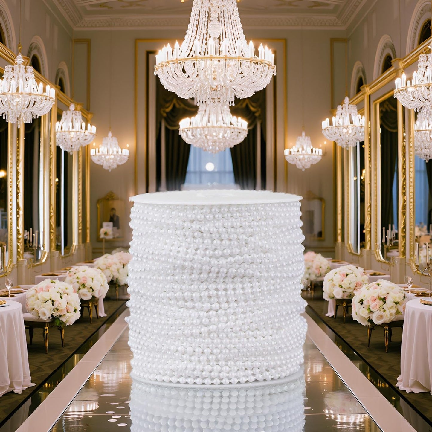 ZPEXRV164 Feet Faux Pearl Beads Garland 3mm Craft String Pearls for Wedding Centerpiece Christmas Tree and Flowers Decoration DIY(White)