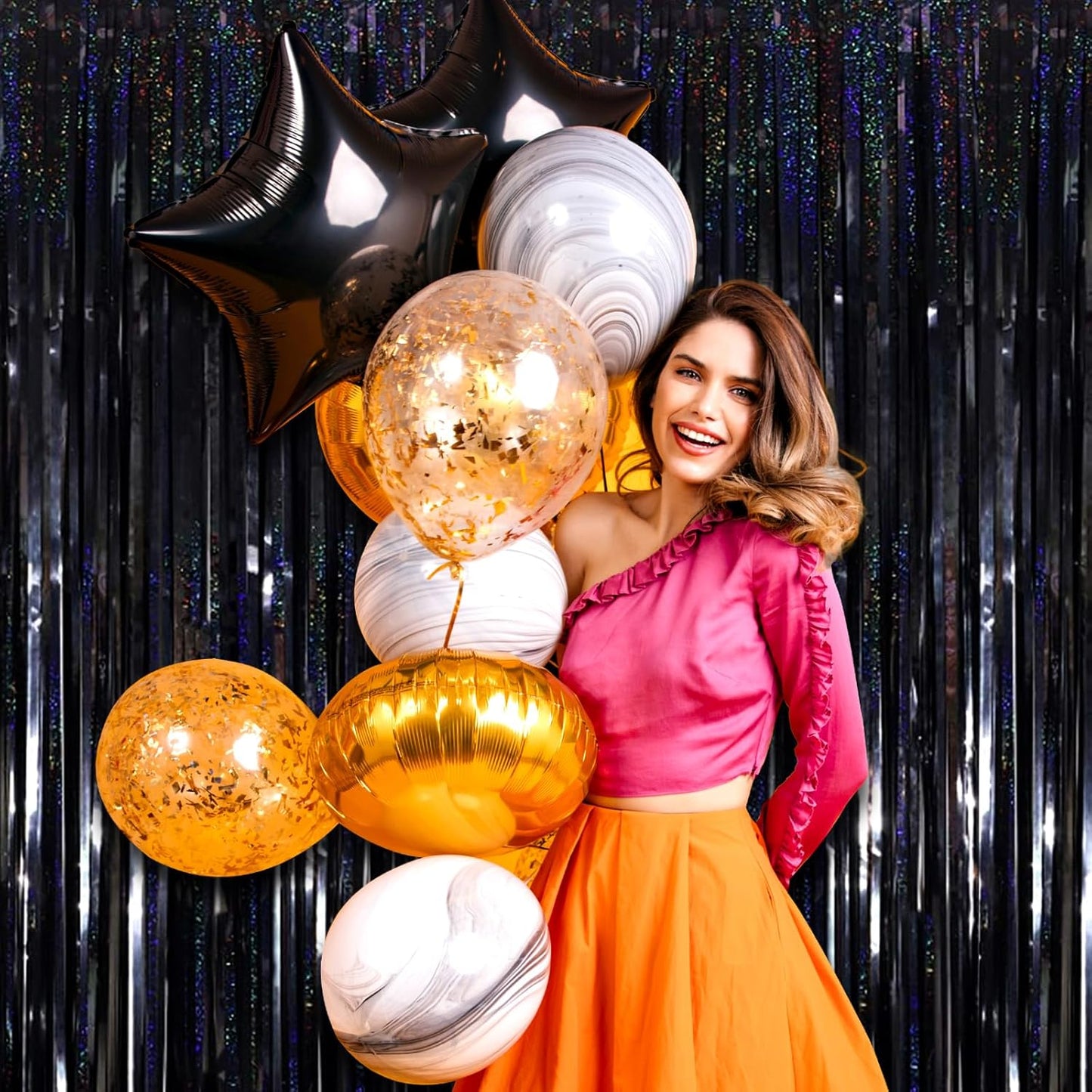 3 Pack Black Foil Fringe Curtain Backdrop, 3.28Ft x 8.2Ft Metallic Tinsel Foil Fringe Streamer Curtains for Photo Booth, Mother's Day, Easter, Birthday, Wedding Party Decorations