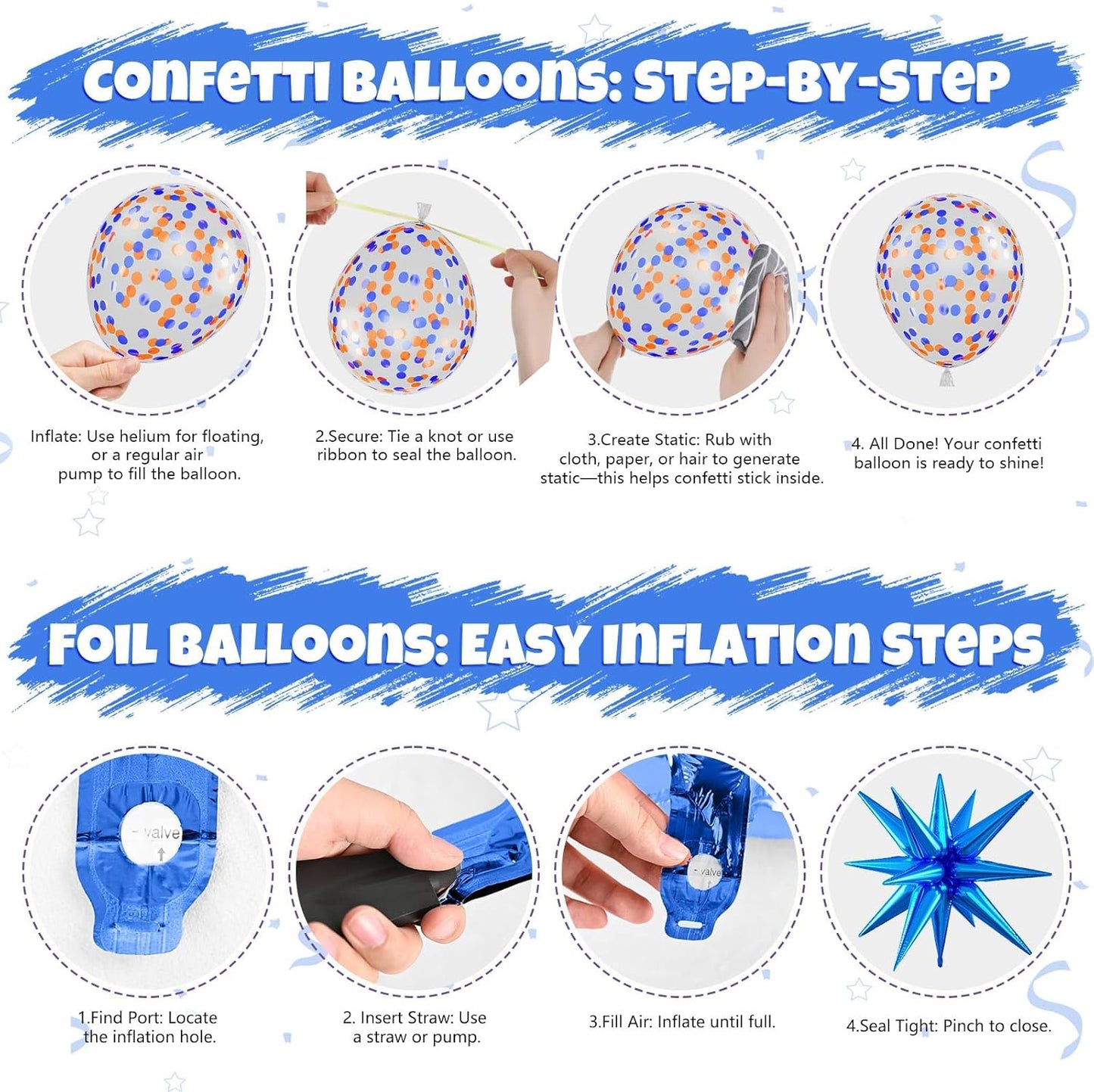 Blue and Orange Balloons, 12 Inch Orange Light Blue Nude Dark Blue Confetti Balloons with Star Foil Balloon for Boys Birthday Party Baby Shower Graduation Decorations