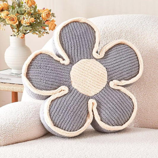 Flower Shaped Floor Cushion & Decorative Throw Pillow, Soft Plush Seating Cushion, Grey (17.7 Inch)