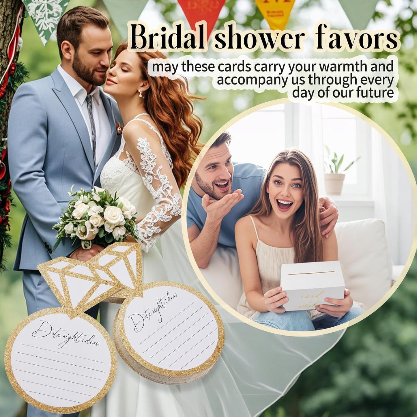 Bridal Shower Games Wedding Advice Cards Wedding Shower Games 50 Guests Advice and Wishes Ring Shaped Gold