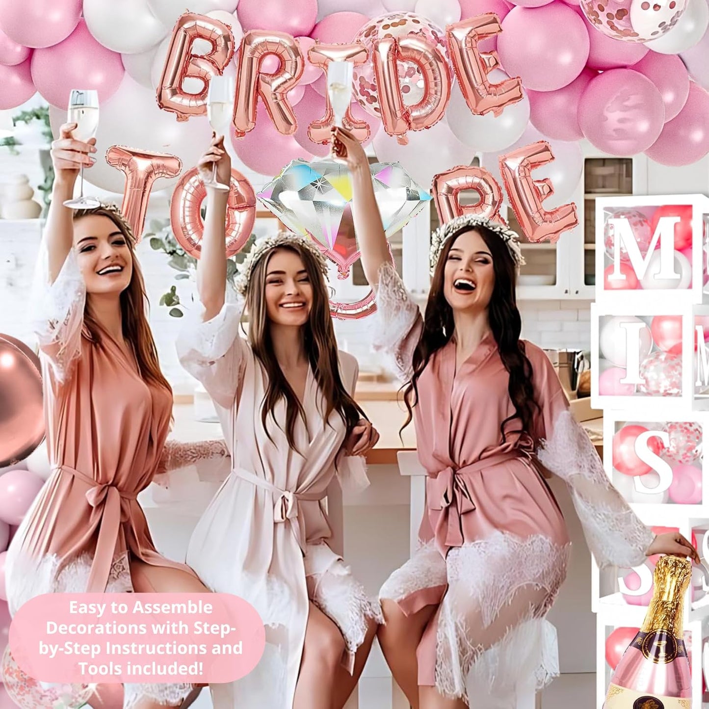 188 pc Pink Bridal Shower Decorations - Includes Balloon Arch & Boxes with A-Z Letters & More - Bachelorette Party Decorations and Wedding Shower