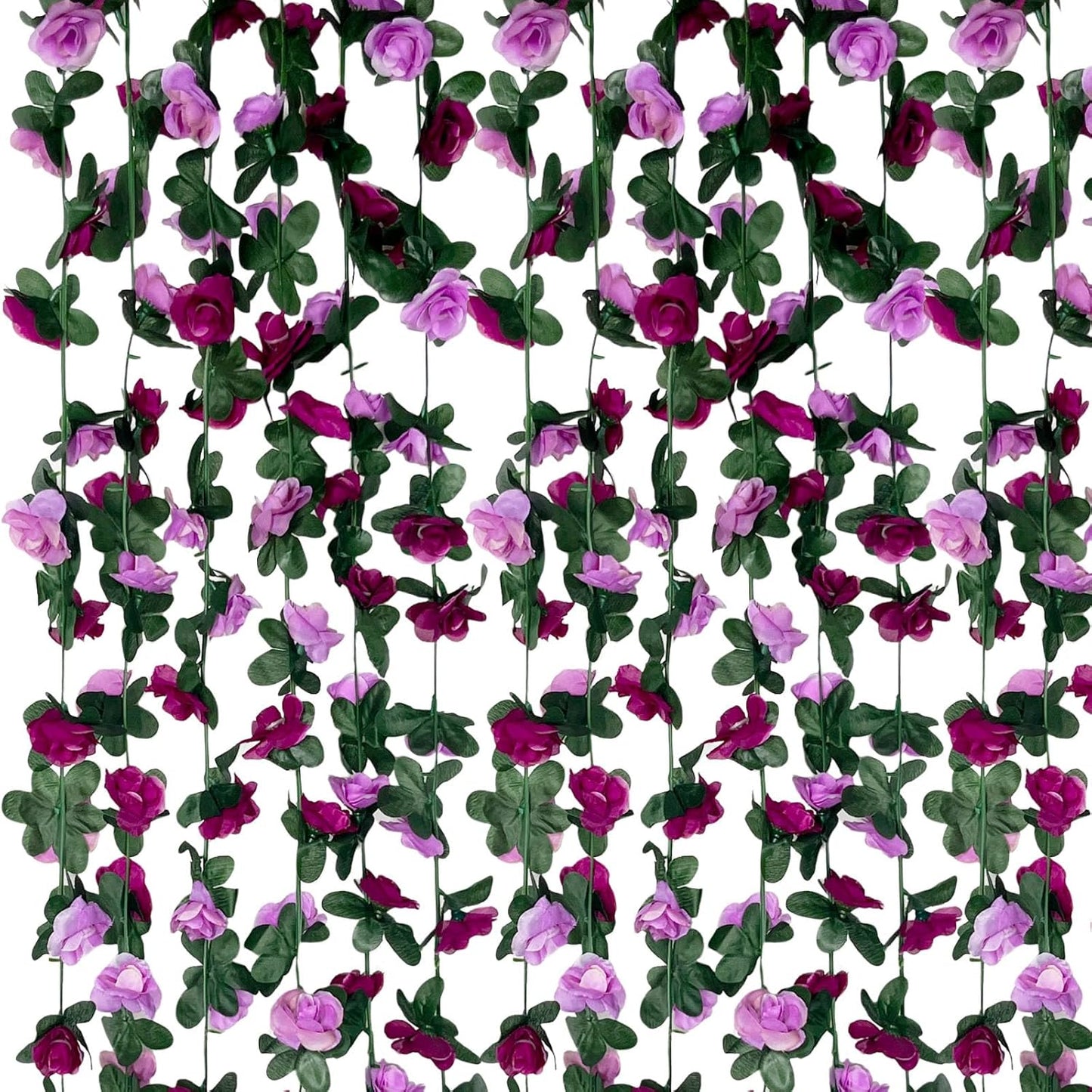 16Pcs 126Ft Purple Rose Garland, Fake Rose Hanging Flowers, Artificial Flower Vine, Hanging Floral Vine Garland for Wedding, Birthday Party, Wall Arch, Halloween, Christmas Garden Backdrop Decor