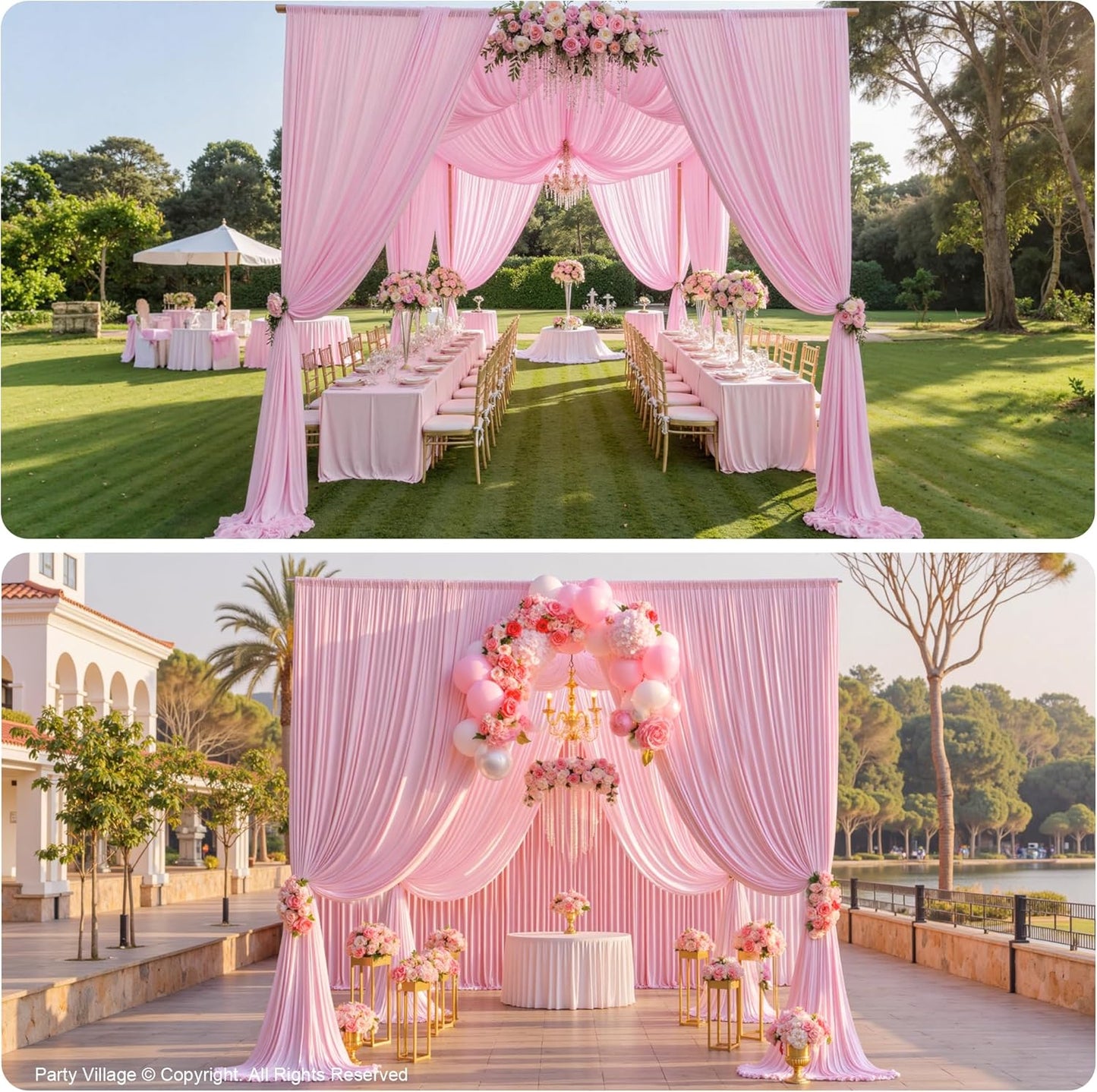 PartyVillage 10ft×15ft Baby Pink Backdrop Curtain for Wedding Parties, 2 Panels Wrinkle Free 15 FT Long Polyester Photo Backdrop Drapes Back Drop Cloth for Birthday Photography Background