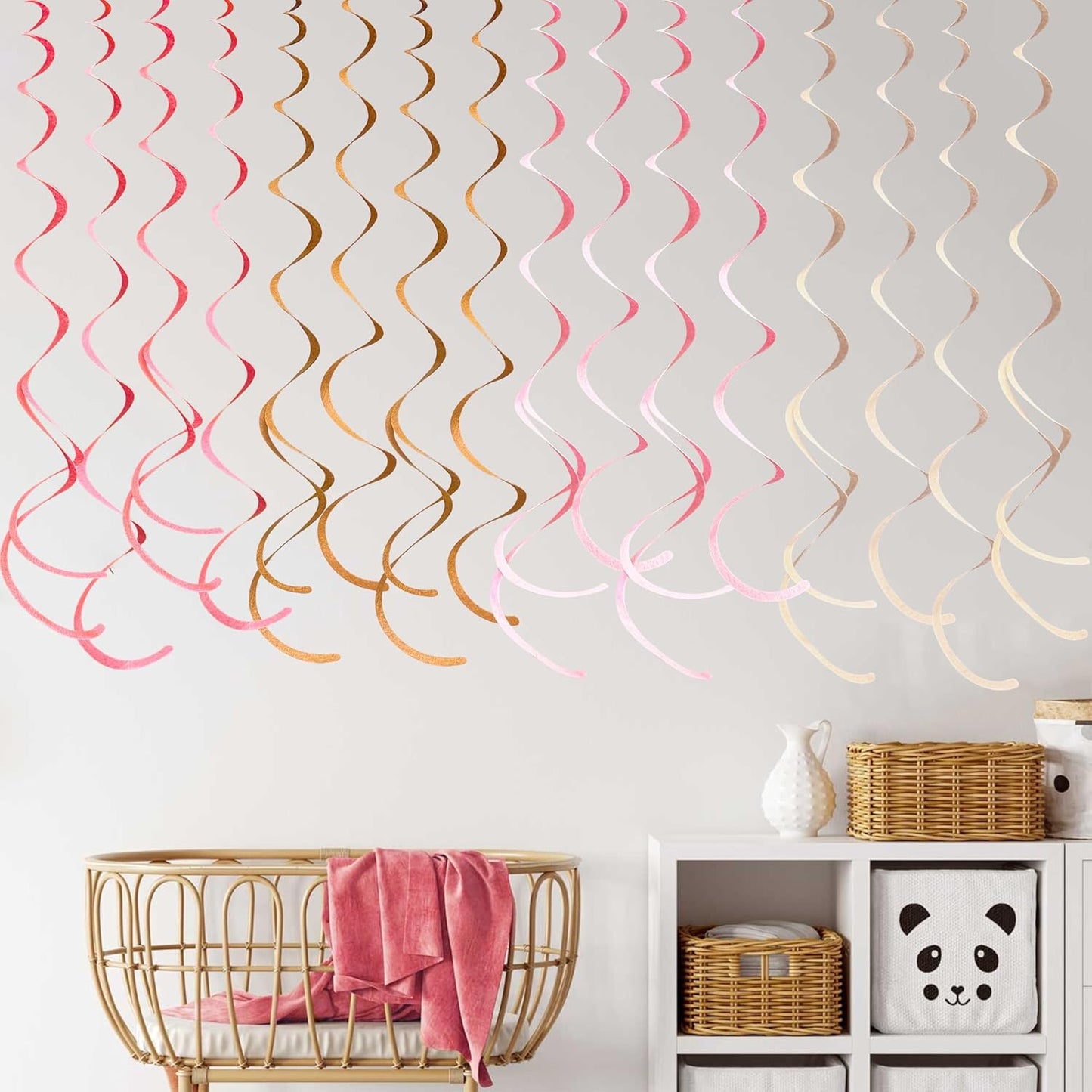 36 Pcs Boho Hanging Swirl Decorations Brown Blush Pink Felt Swirl Streamer Spiral Ceiling Garland for Birthday Engagement Baby Shower Bachelorette Wedding Bridal Shower Holiday Hen Party Supplies
