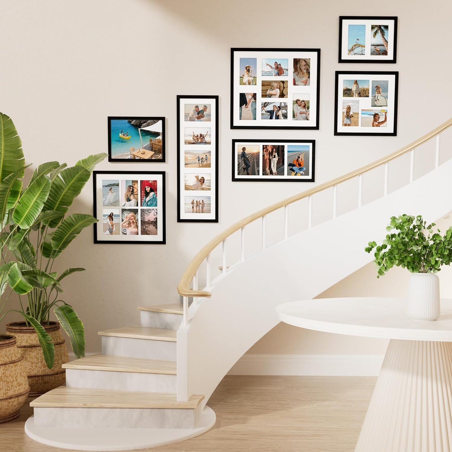 Vittanly 8x24 Collage Picture Frame, Displays 5Pcs 4x6 Pictures with Mat, Picture Frames Collage Wall Decor for Horizontal or Vertical Display, Black, 1 Pack