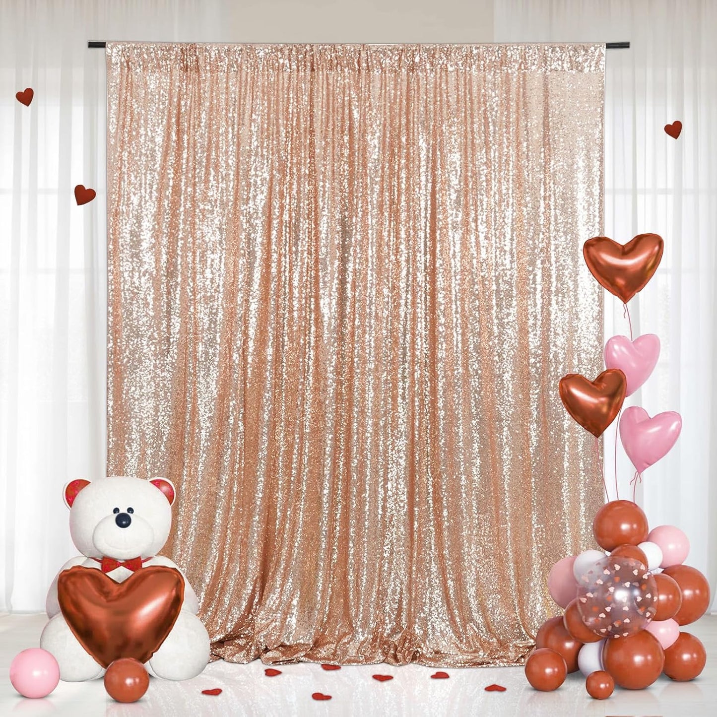 Eternal Beauty Rose Gold Sequin Backdrop, 6x8 Ft Glitter Background Curtains for Shimmer Photography Party Wedding Birthday Back Drop Decor