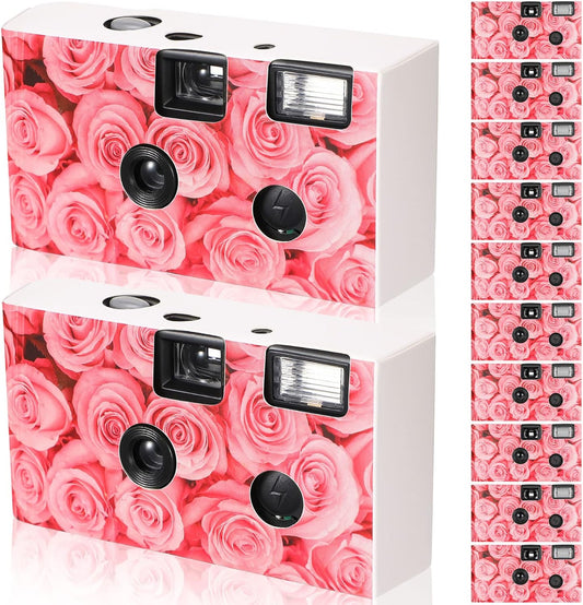 12 Pack Disposable Camera Bulk for Wedding 34 mm Single Use Film Camera with Flash for Wedding Baby Shower Anniversary Gathering Travel Camp Party Supply(Pink Rose)