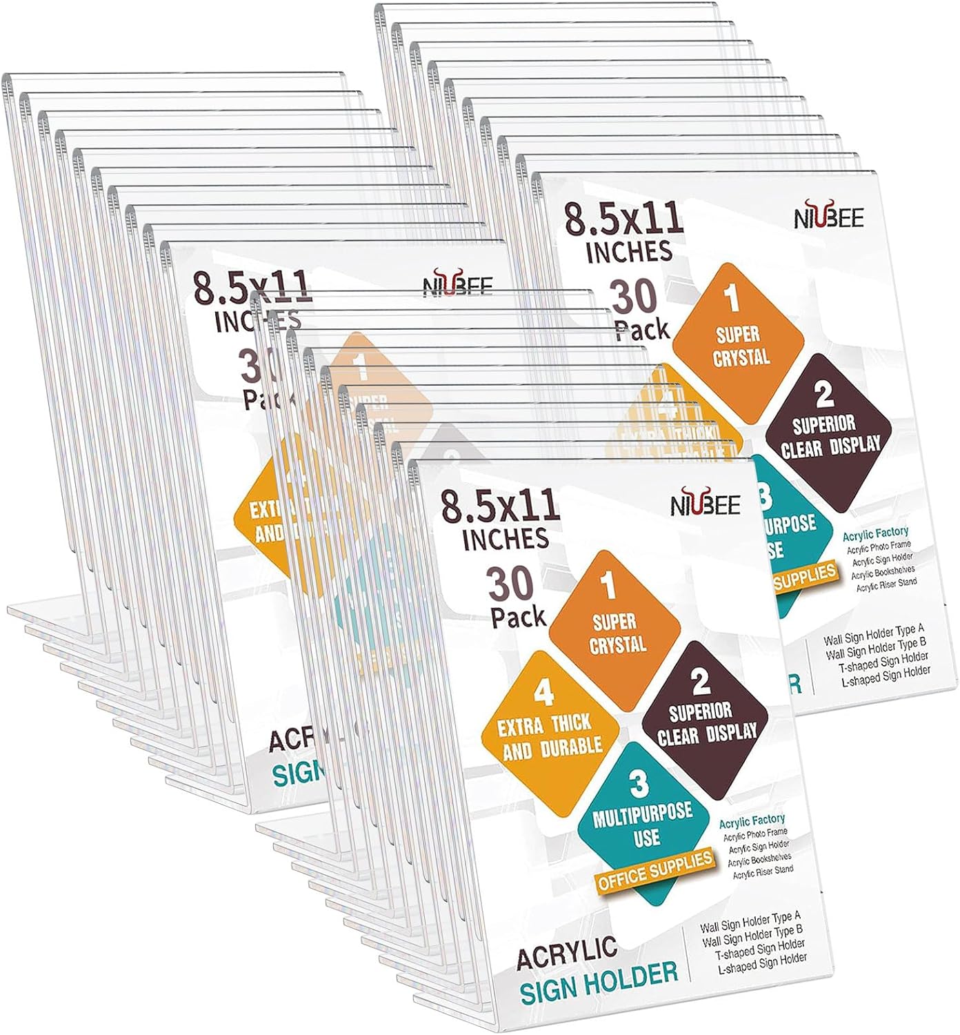 NIUBEE Acrylic Sign Holder 8.5 x 11 Inches Slanted Back, Clear Plastic Sign Holder Paper Display Table Stand for Office, Store, Restaurant (30 Pack)