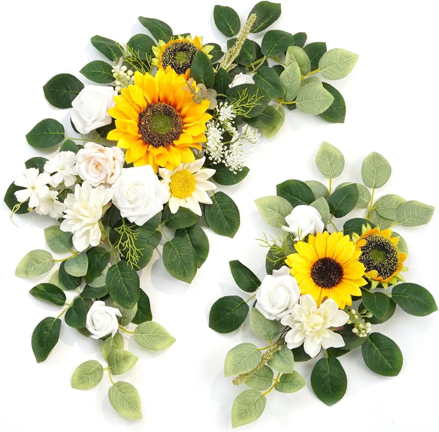 Wedding Decor (Pack of 2) Welcome Sign Flower Backdrop Garland for Ceremony Reception Wall Easel Home Decoration Entryway Faux Outdoor Board Head Table Decor (Sunflower)