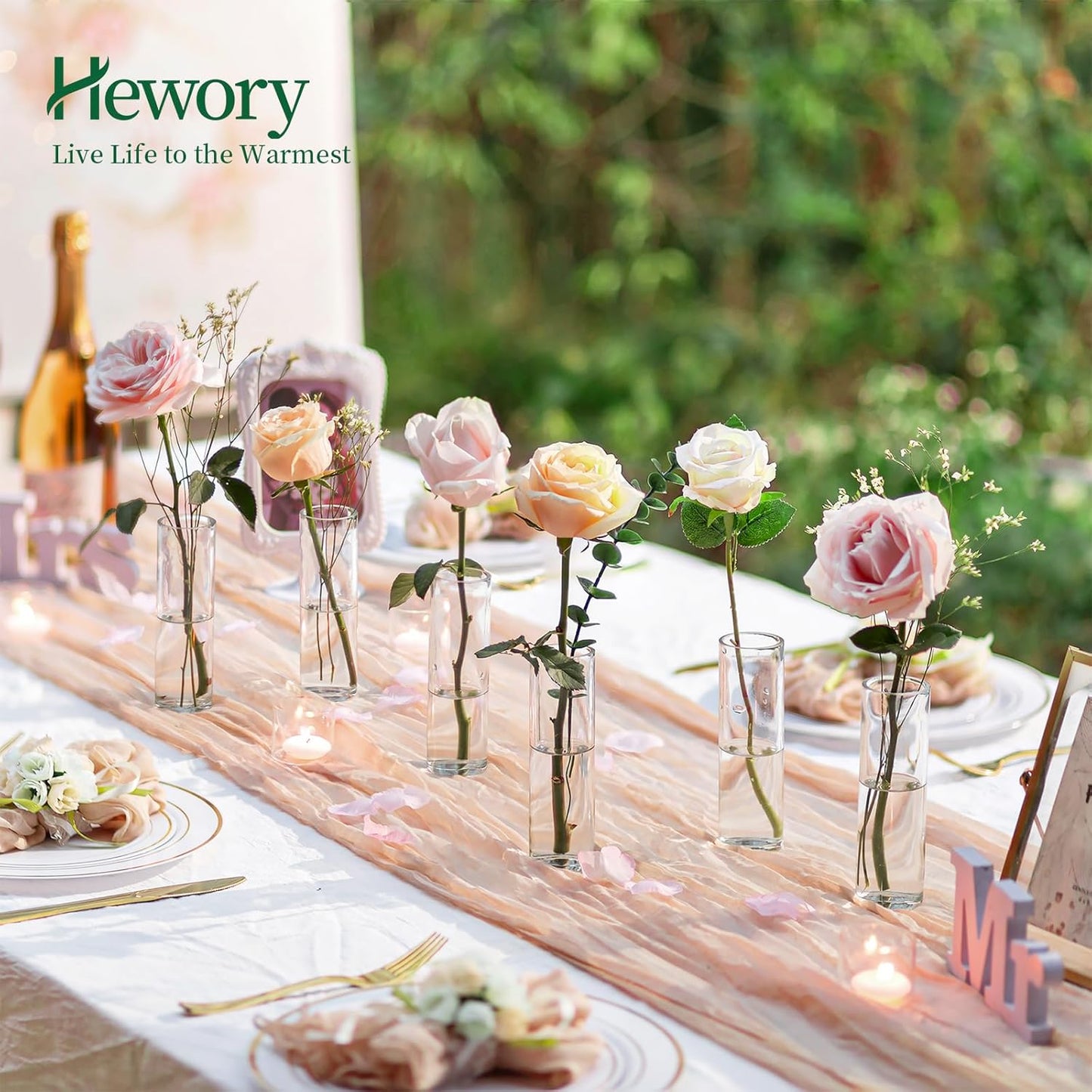 Hewory Cylinder Glass Bud Vases: Set of 24 Small Clear Skinny Single Flower Vase for Centerpieces - Minimalist Bulk Vases for Wedding Birthday Bridal Shower Party Events Table Decor, 5.91"(H)×1.8"(D)