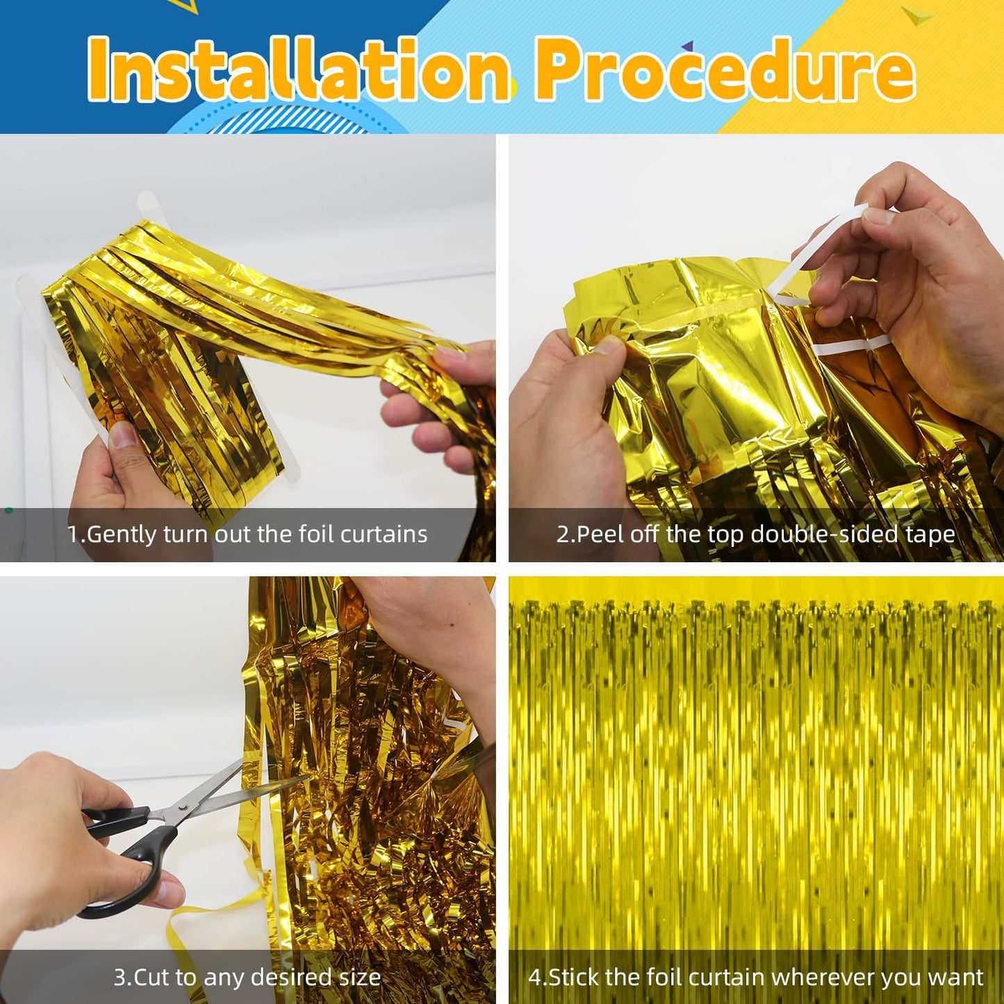 3 Pack Gold Fringe Curtain Backdrop Birthday Bachelorette Party Decorations Metallic Tinsel Streamers Foil Backdrop Graduation Wedding New Year Party Decorations