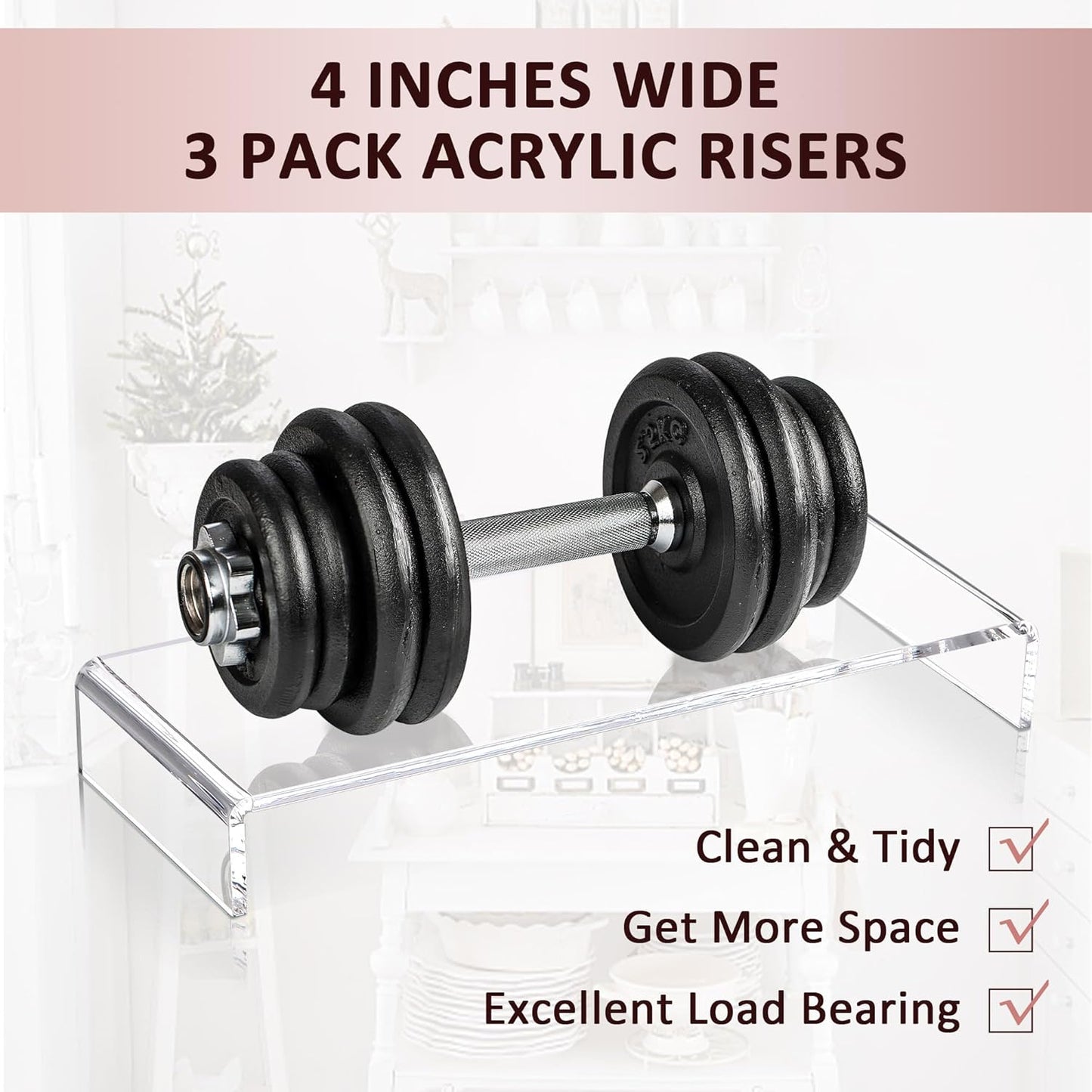 2 Set Large Acrylic Clear Display Risers, 3 Sizes 12" Rectangular Showcase Collectibles Display Shelf, 5mm Thick Desktop Display Stand Holder for Figures, Jewelry, Perfume, Toys