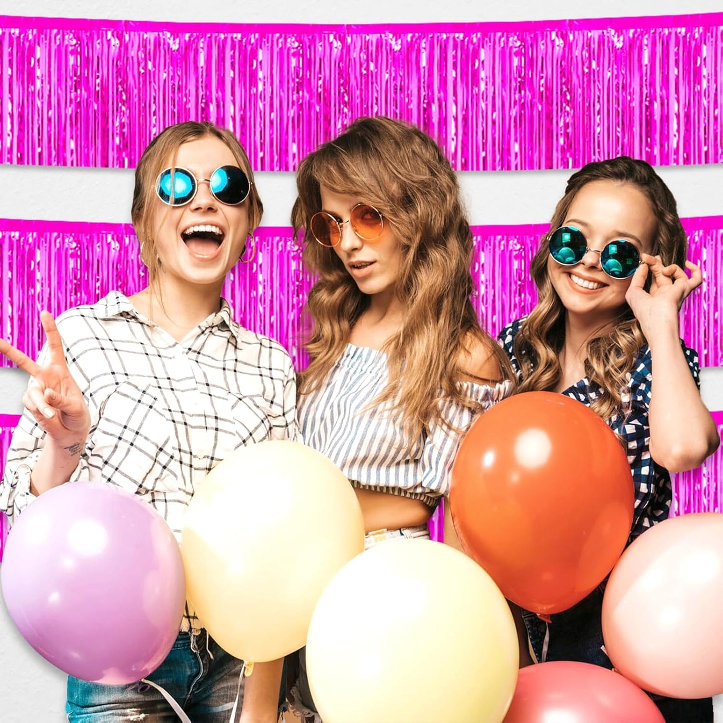 6 Pack 10 Feet Rose Red Foil Fringe Garland Metallic Tinsel Streamers Banner Wall Hanging Curtain Backdrop for Parade Floats, Birthday, Graduate, Mother's Day, Wedding Party Decoration