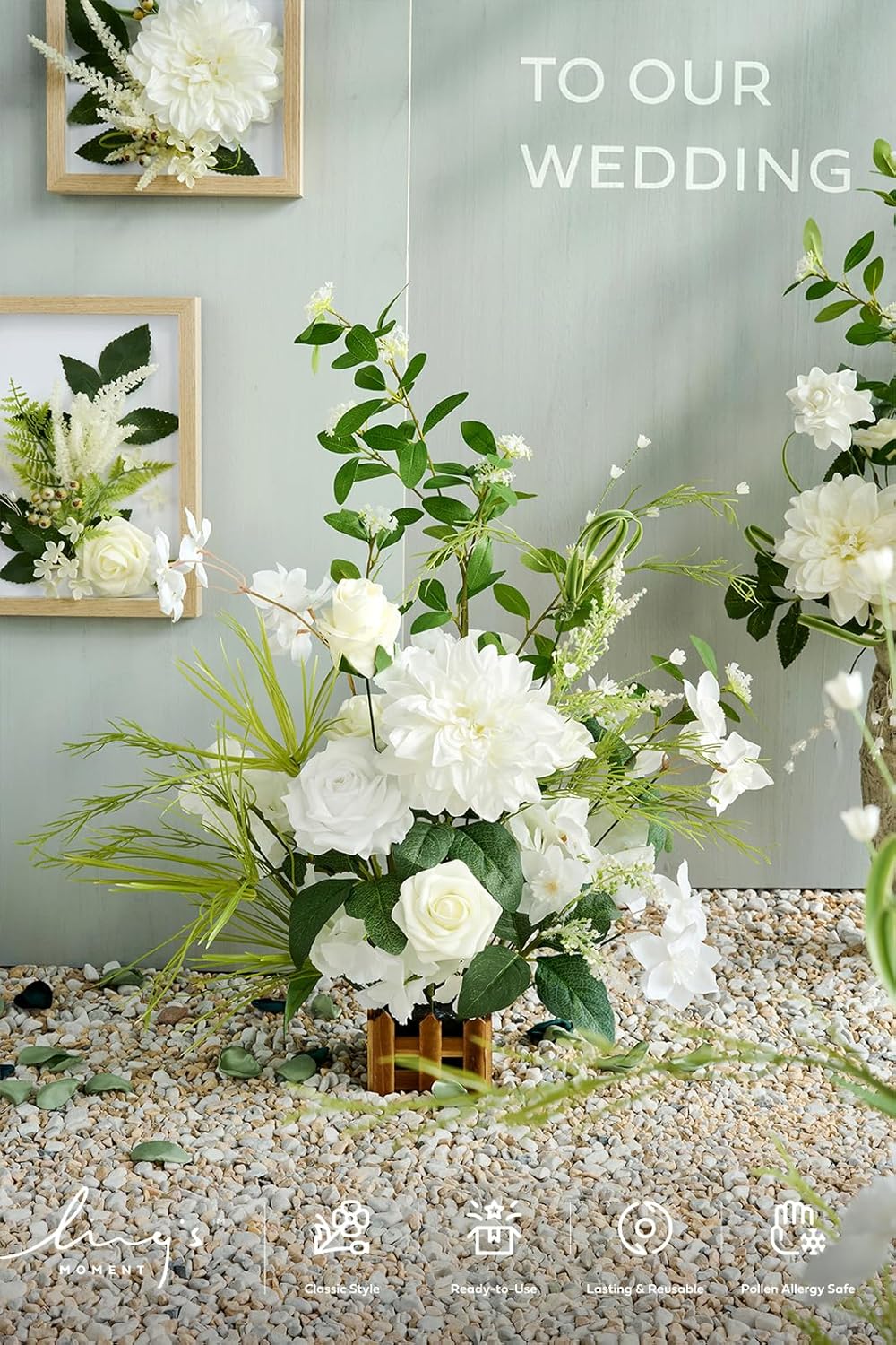 Ling's moment 17.5" Tall Free Standing Artificial Flowers Arrangements 4 pcs Fall Wedding Aisle Runner Chair Decorations Lily of The Valley Ceremony Reception Rose Floral Party Outdoor Centerpieces