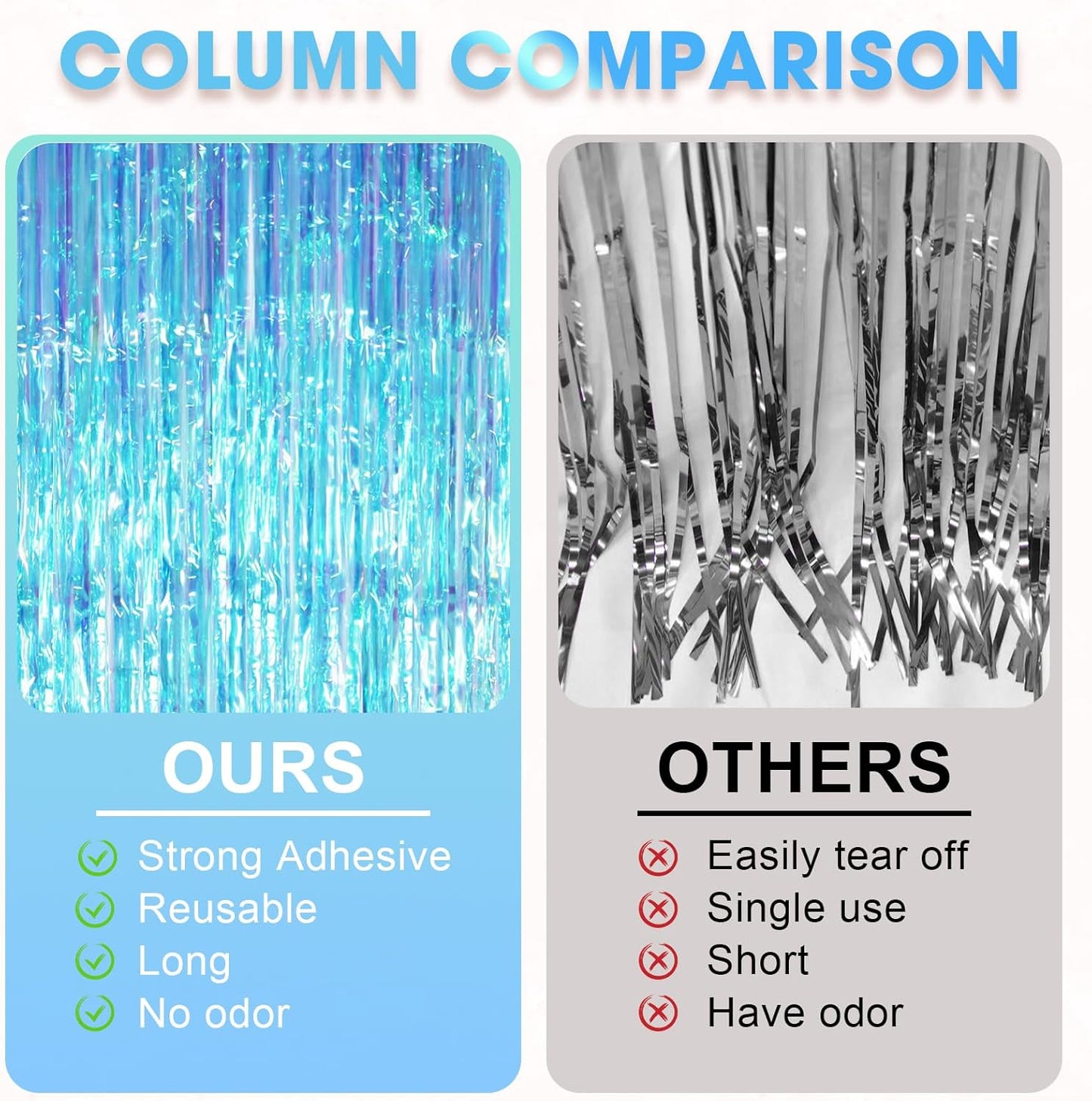 2 Pack Neon Iridescent Tinsel Foil Fringe Curtains, Iridescent Party Decorations, Metallic Tinsel Party Streamers Backdrop for Birthday Baby Shower Graduation Wedding Party Decorations