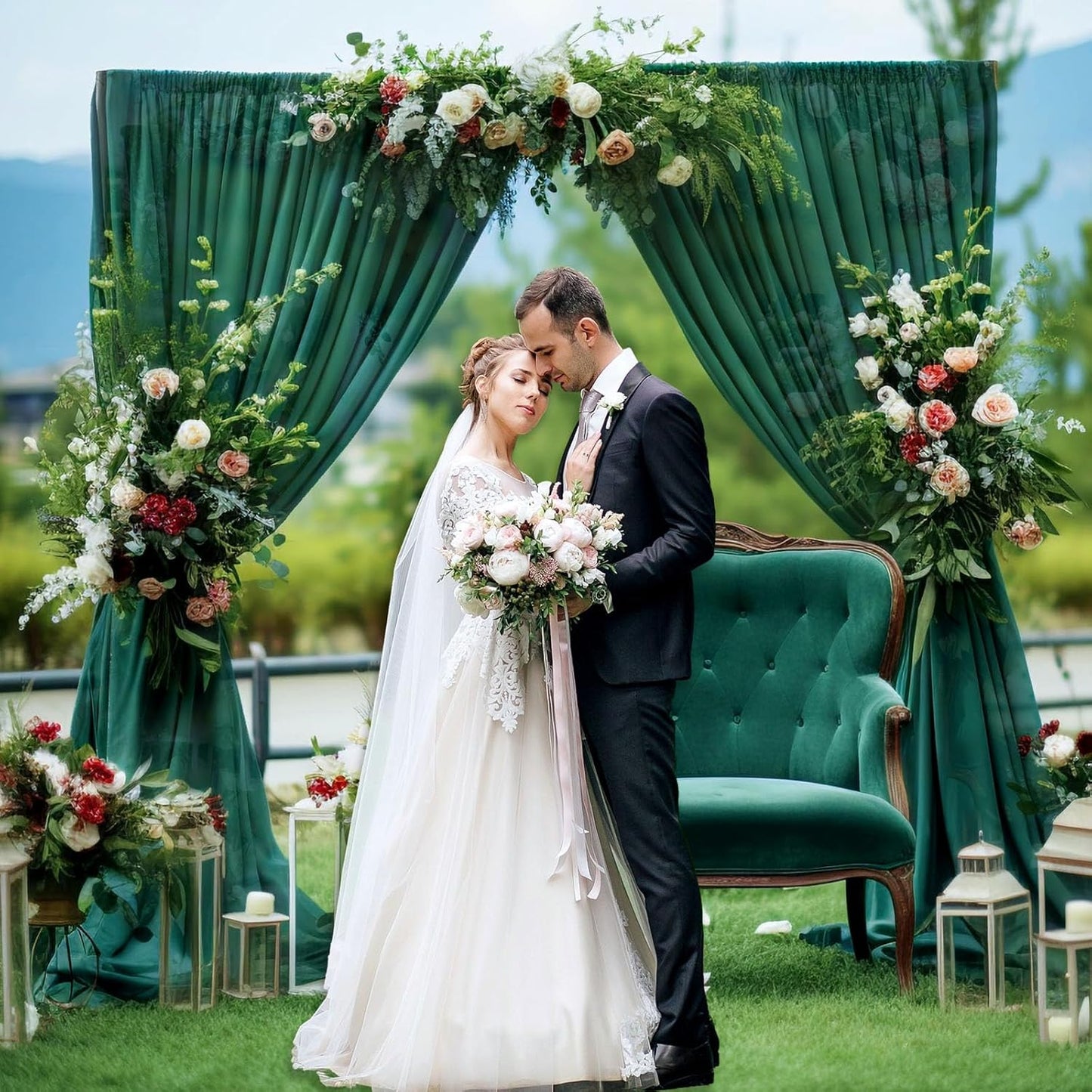 10 x 10 Feet Dark Green Backdrop Curtain for Partie, Background Curtains for Photoshoot, Birthday, Wedding, Halloween, Thanksgiving, Christmas Day, New Year Party Decorations 5Ft x 10Ft, 2 Panels