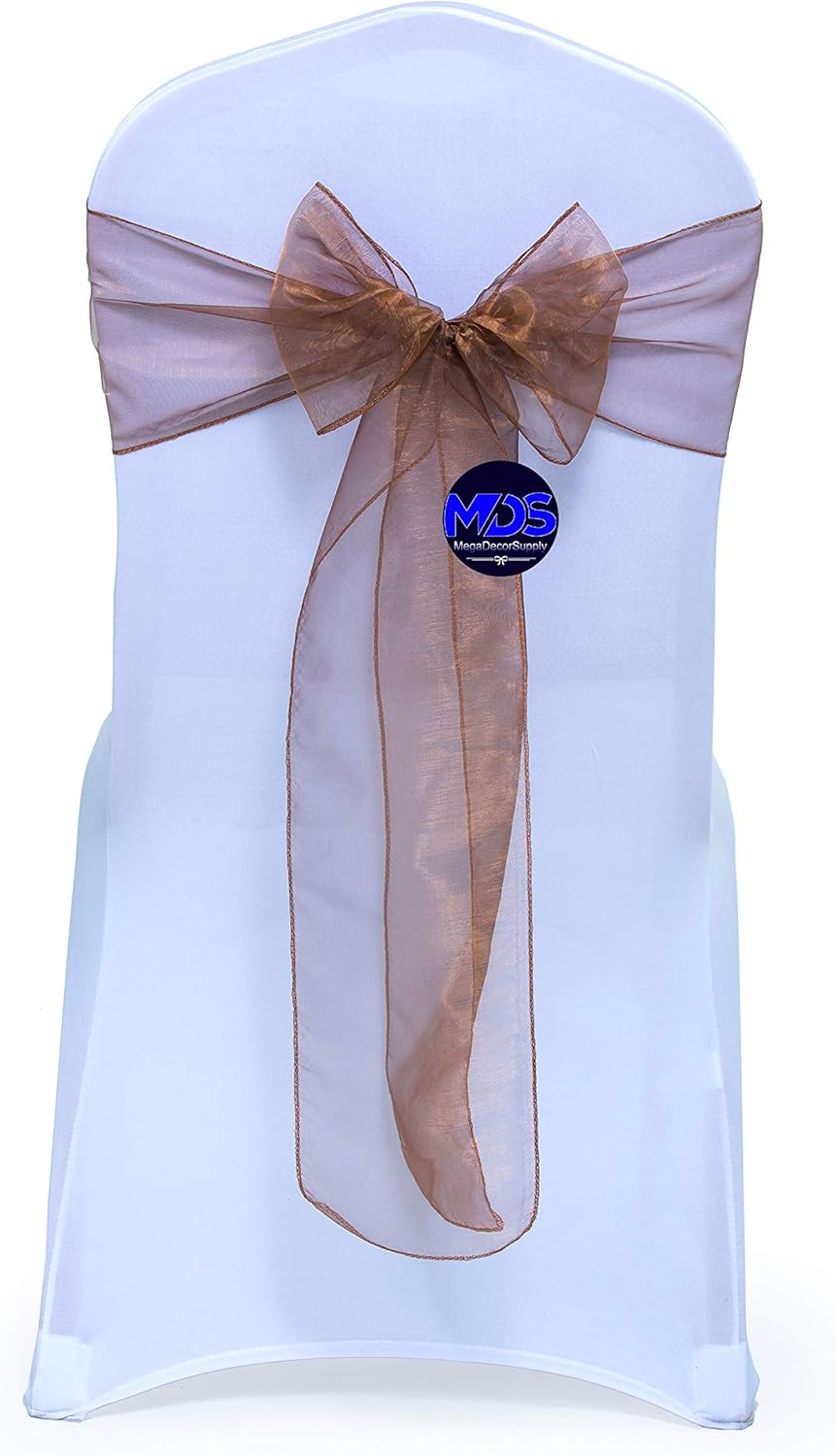 MDS Pack of 250 PCS Organza Chair Sashes Wider Dining Chair Bows Ribbon Tie Back for Wedding Party Birthday Bridal Shower Reception Event Banquet Home Chair Cover Decoration - Coffee