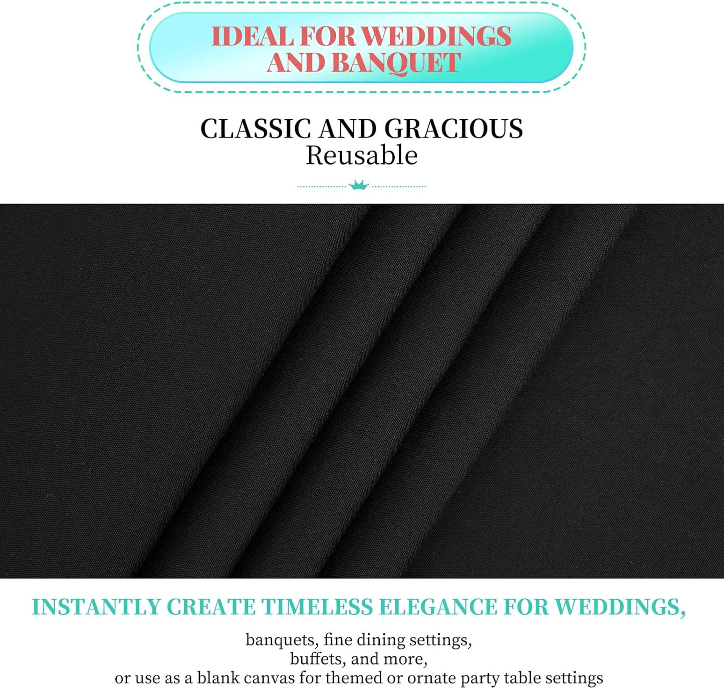 12 Pack Polyester Tablecloth 90 x 156 Inch Black Tablecloth for 8 Ft Rectangle Tables,Washable Fabric Table Covers Polyester Table Clothes for Wedding Parties Banque
