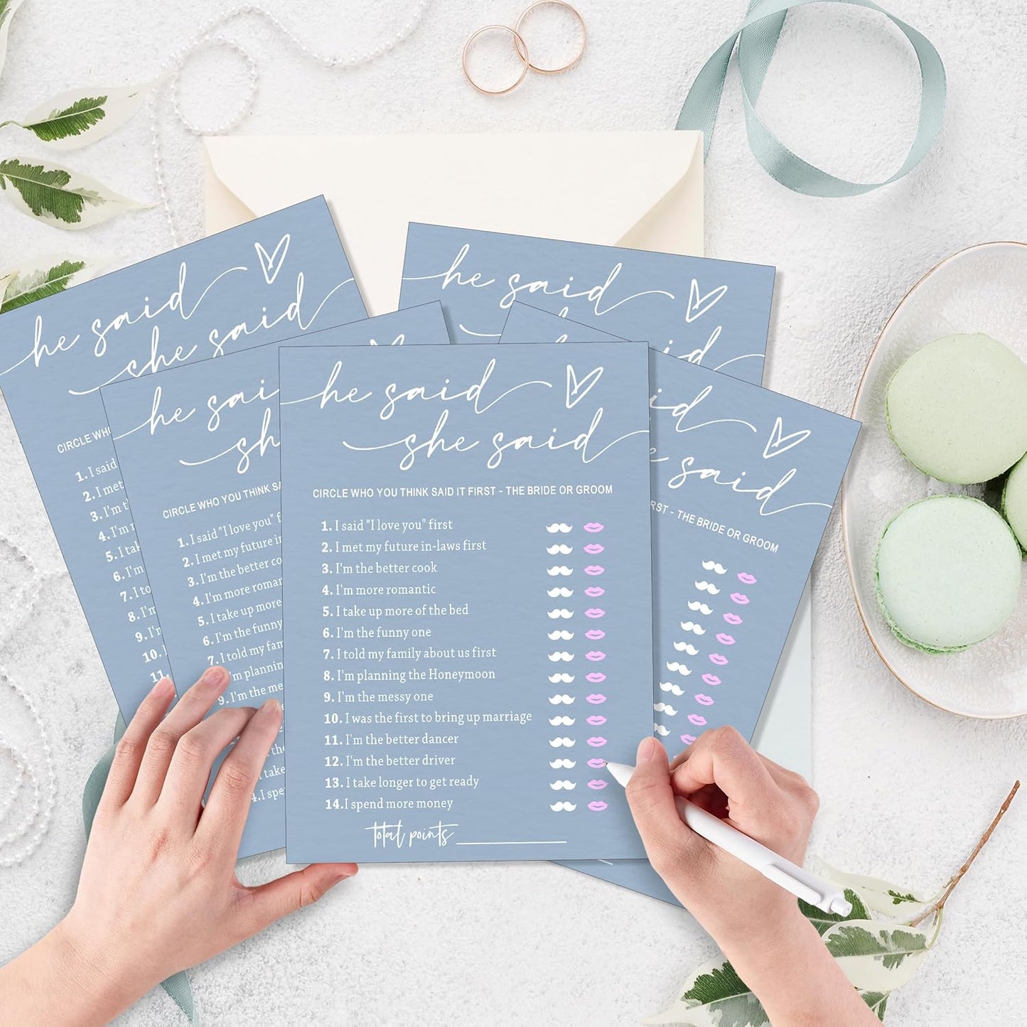 Fun Bridal Shower Games – He Said She Said Game with Fun Bride and Groom Trivia, Wedding Shower Activity Game and Favors for 25 Guests, Minimalist Blue Wedding Party Supplies - B09