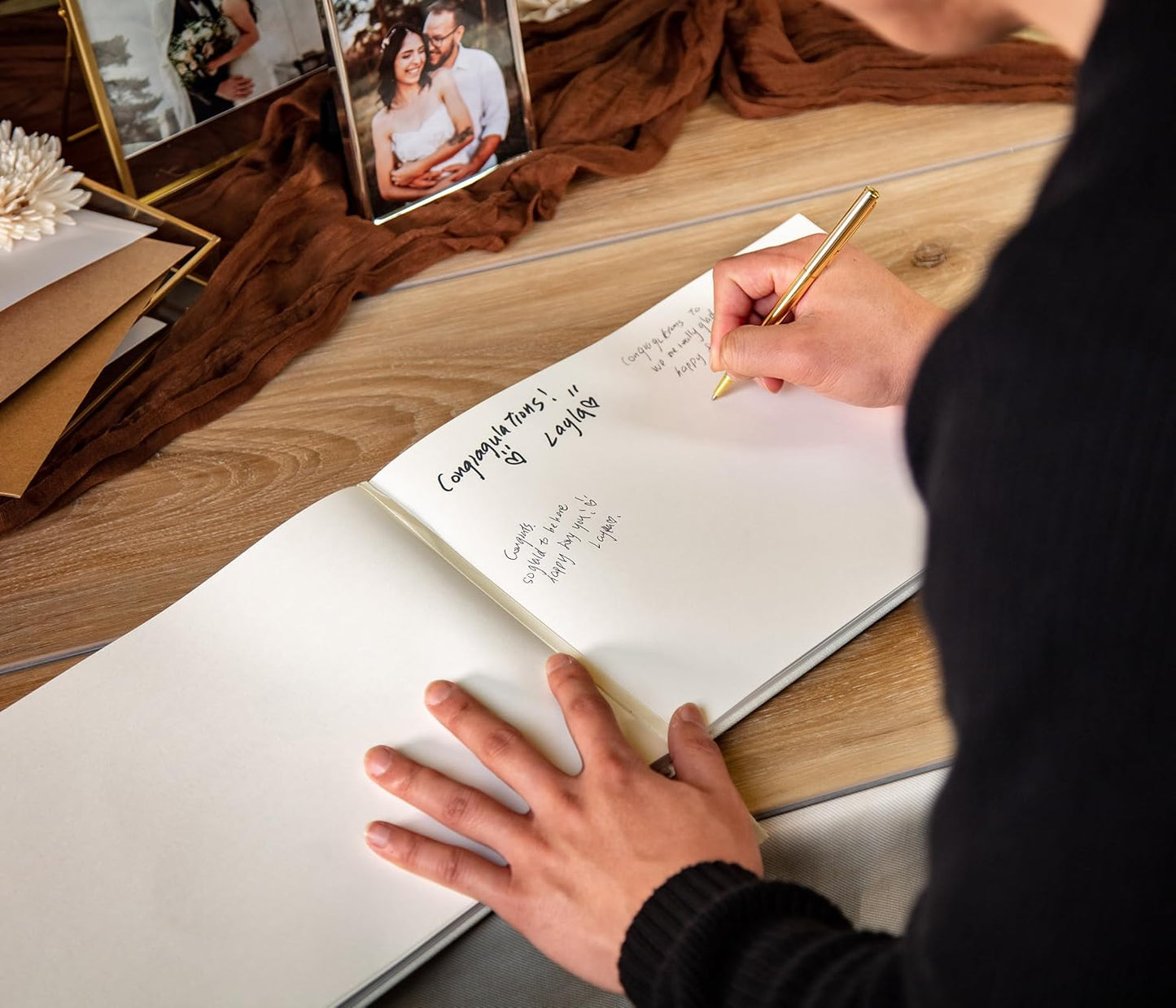 MUUJEE Personalized Guestbook in Charcoal - Premium Custom Modern Guest Book for Wedding Reception, Birthday Party or Events w/Bookmark Blank Pages for Signing 11.5 x 8.5 inches