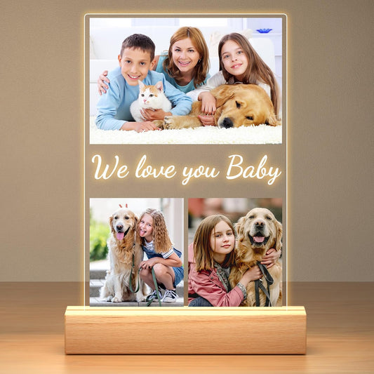 Custom Collage Picture Frames with Photos, Personalized Photo Frame with Night Light, Customized Birthday Photo Gifts for Baby Kids Girls Boys Pet Friends Family