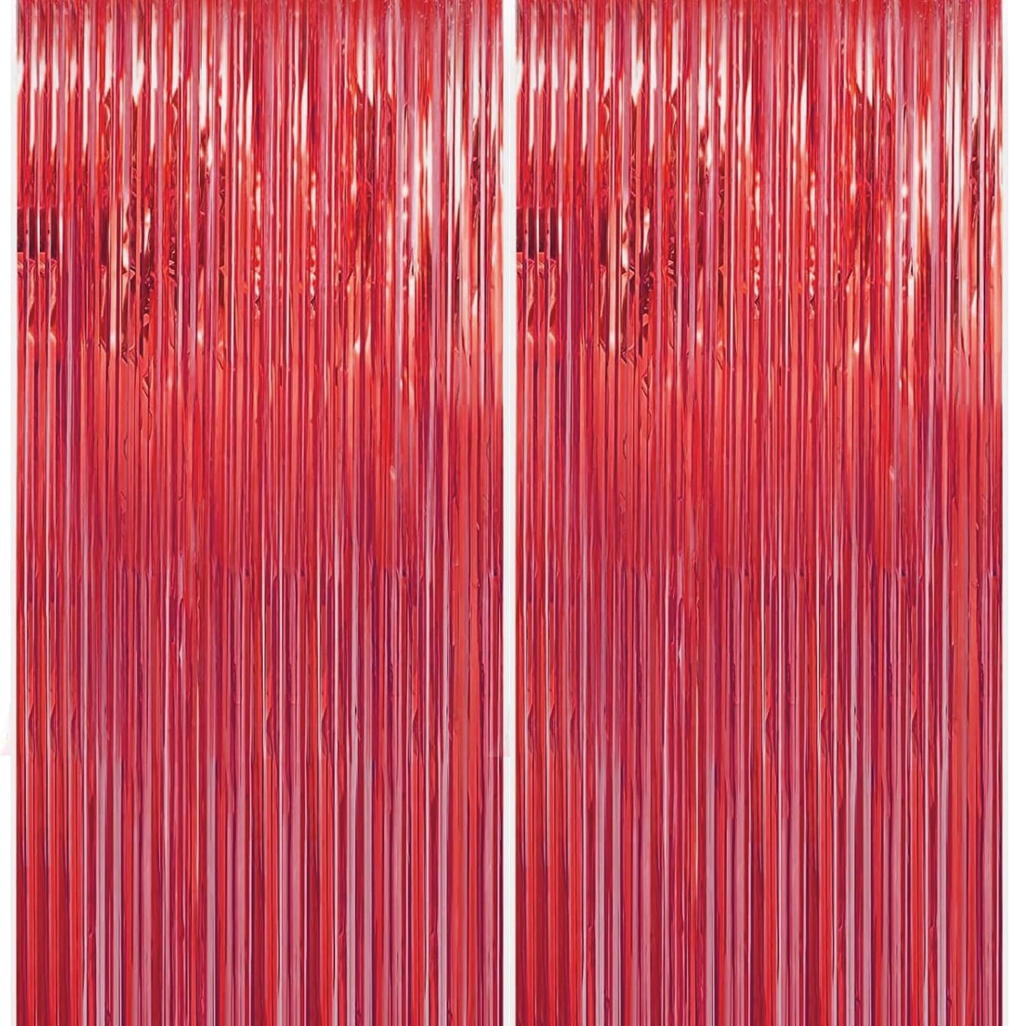 2 Pack 3.28 ft x 6.56 ft Red Tinsel Curtain Party Backdrop - Metallic Foil Tinsel Fringe Backdrop Door Fringe for Halloween, Christmas, Birthday Graduat
