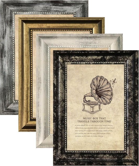 4x6 Picture Frames Set of 4- Rustic Retro Photo Frame with Real Glass Wall Mount and Tabletop Display Family Friends Wedding Gift