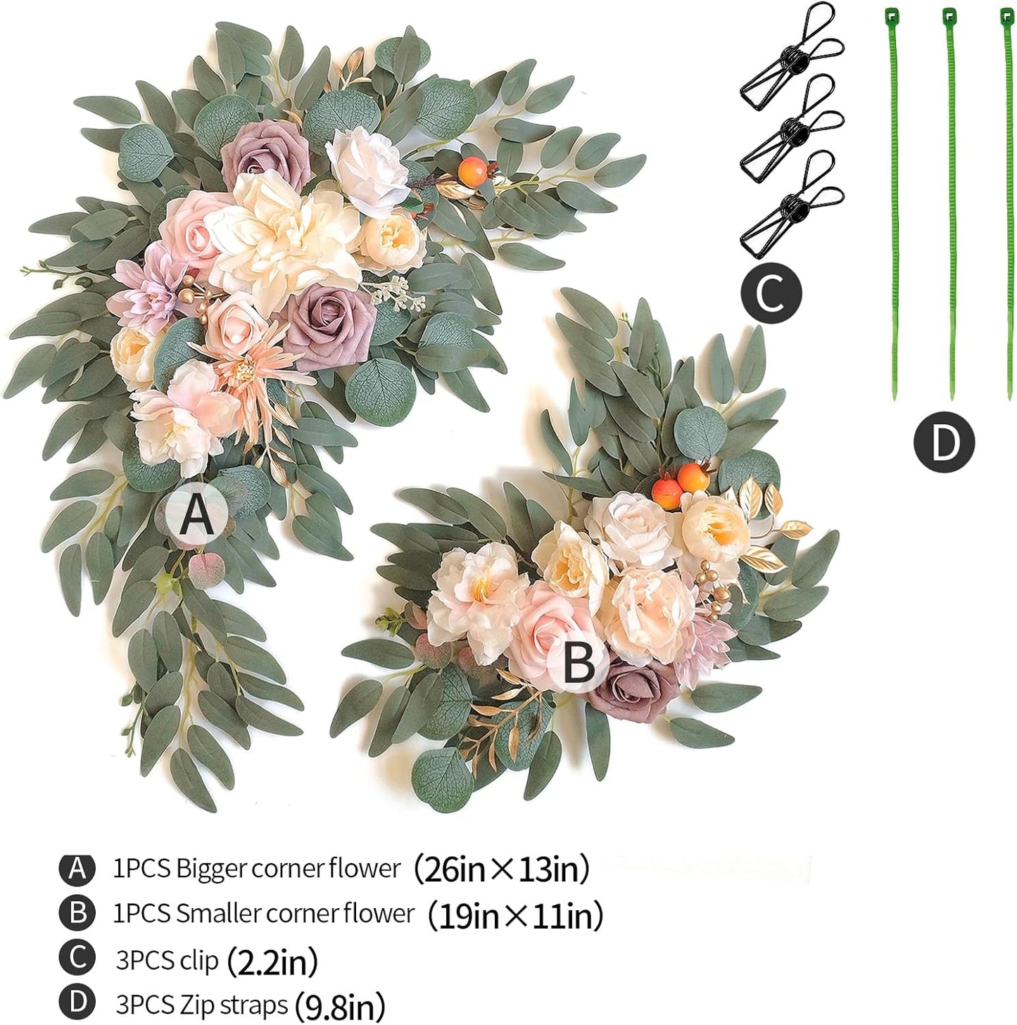 Faux Flower Swag Set of 2 for Wedding Welcome Signs Floral Swag Wedding Reception Ceremony Signs Decor (Champagne)