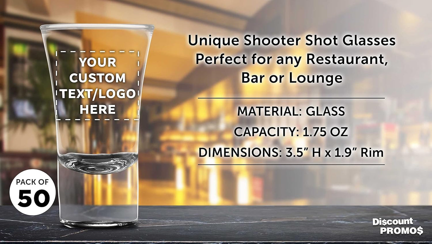 Custom 2 oz. Lord Shooter Etched Shot Glasses, 50 pack, Personalized Text, Logo, 21st Birthday Party, Lounge Glassware, Black