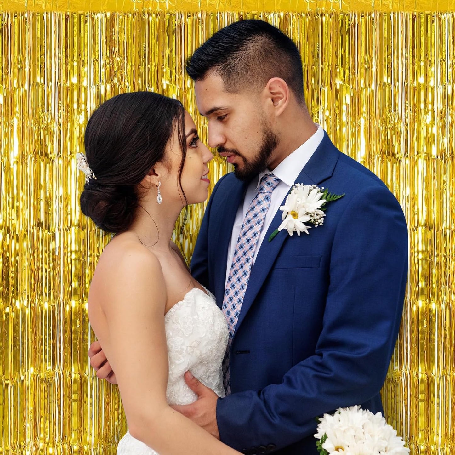 Gold Fringe Curtain Party Streamers, 12 Pack 3.3ft x 8.2ft Foil Curtain Backdrop Tinsel Foil Fringe Curtains Photo Booth Backdrop Streamer for Birthday, Wedding, Baby Shower, Disco Party