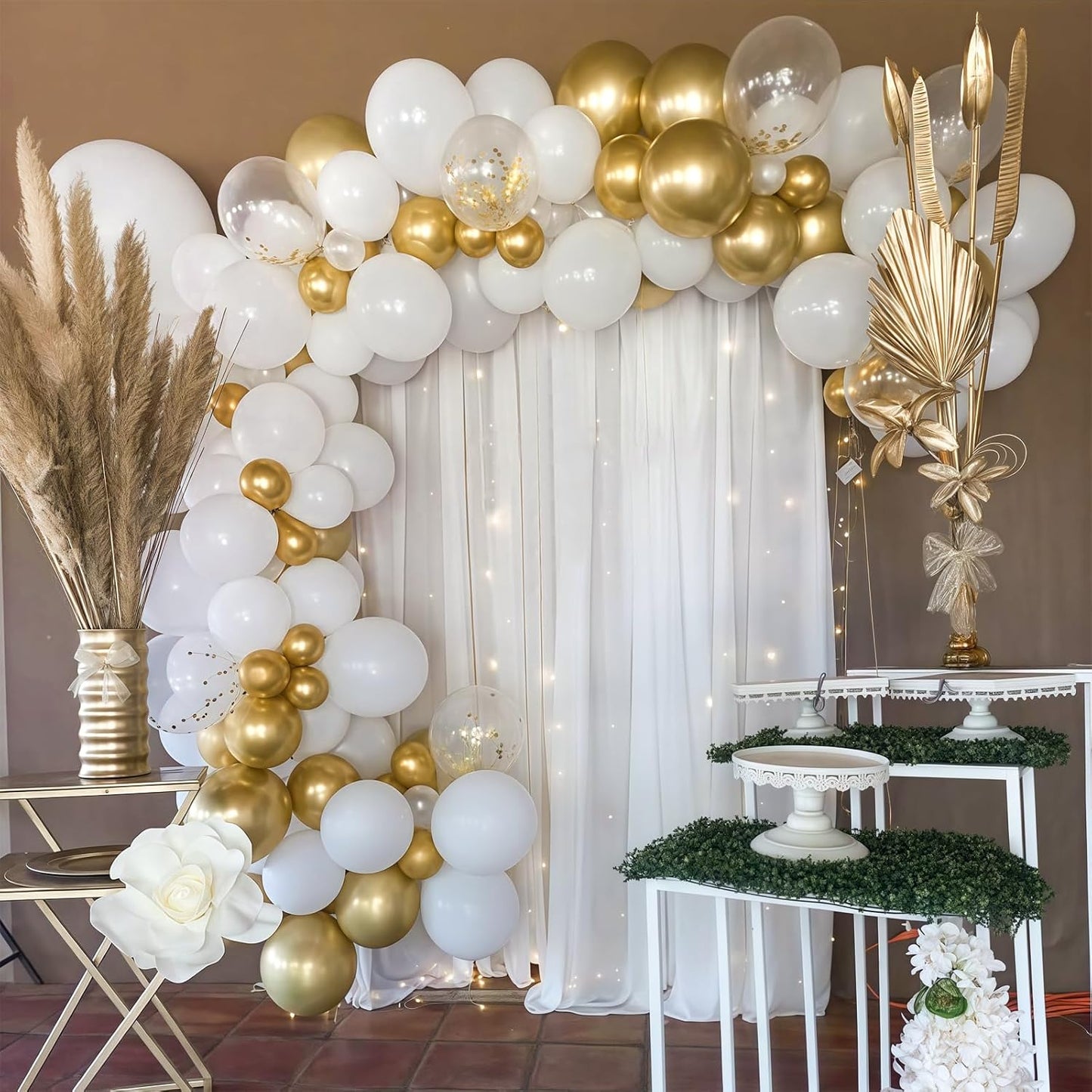 Netnology Gold and White Balloons Set, 60Pcs 12 Inch White Metallic Gold and Gold Confetti Latex Balloon for Birthday Baby Shower Bridal Shower Wedding Graduation Party Decorations