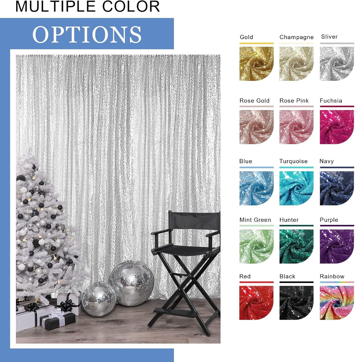 Hahuho Hunter Sequin Backdrop Curtain, 4PCS 2FTx8FT Glitter Backdrop Curtain for Parties, Christmas, Wedding, Party Decoration（4 Panels, 2FT x 8FT, Hunter