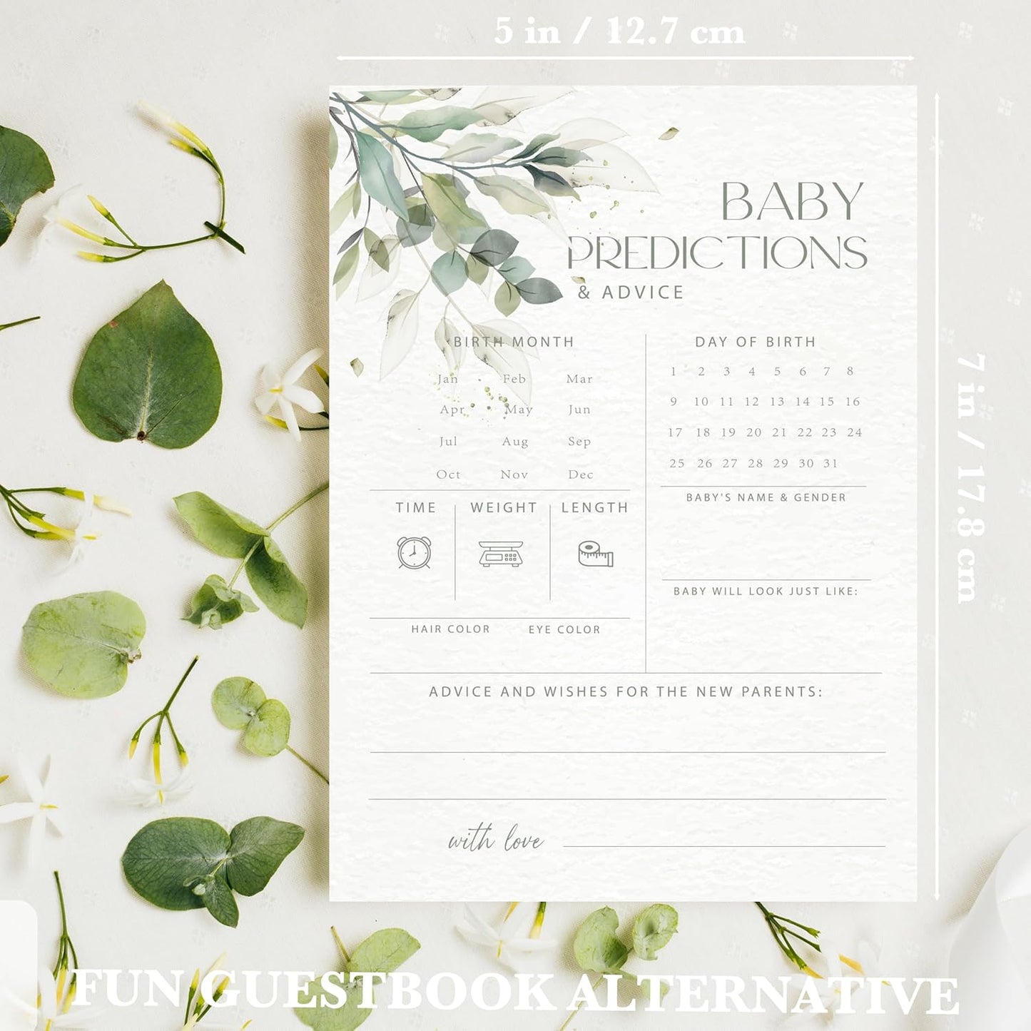 Advice For New Parents Baby Shower, Baby Predictions & Advice Cards For Baby Shower Games Activities, Wishes for Baby, 25 Double-Sided Thick Cards – Greenery A06