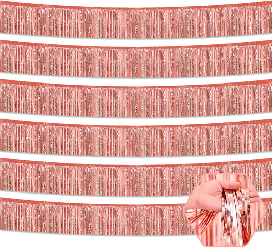 6 Pack 10 Feet Rose Gold Foil Fringe Garland Metallic Tinsel Streamers Banner Wall Hanging Curtain Backdrop for Parade Floats, Birthday, Graduate, Mother's Day, Wedding Party Decoration