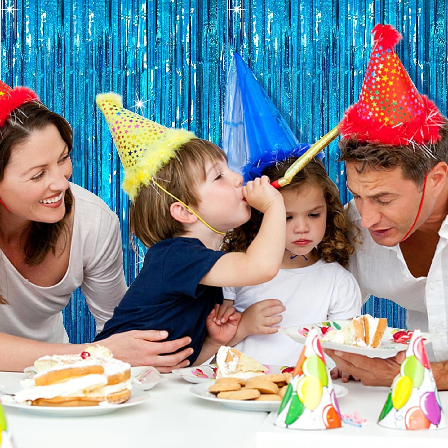 Tinsel Curtain Party Backdrop Blue Birthday Decorations 5 Packs Glitter Foil Fringe Curtain Party Decor Streamers Photo Booth for Birthday Christmas Wedding Halloween Graduation Decorations