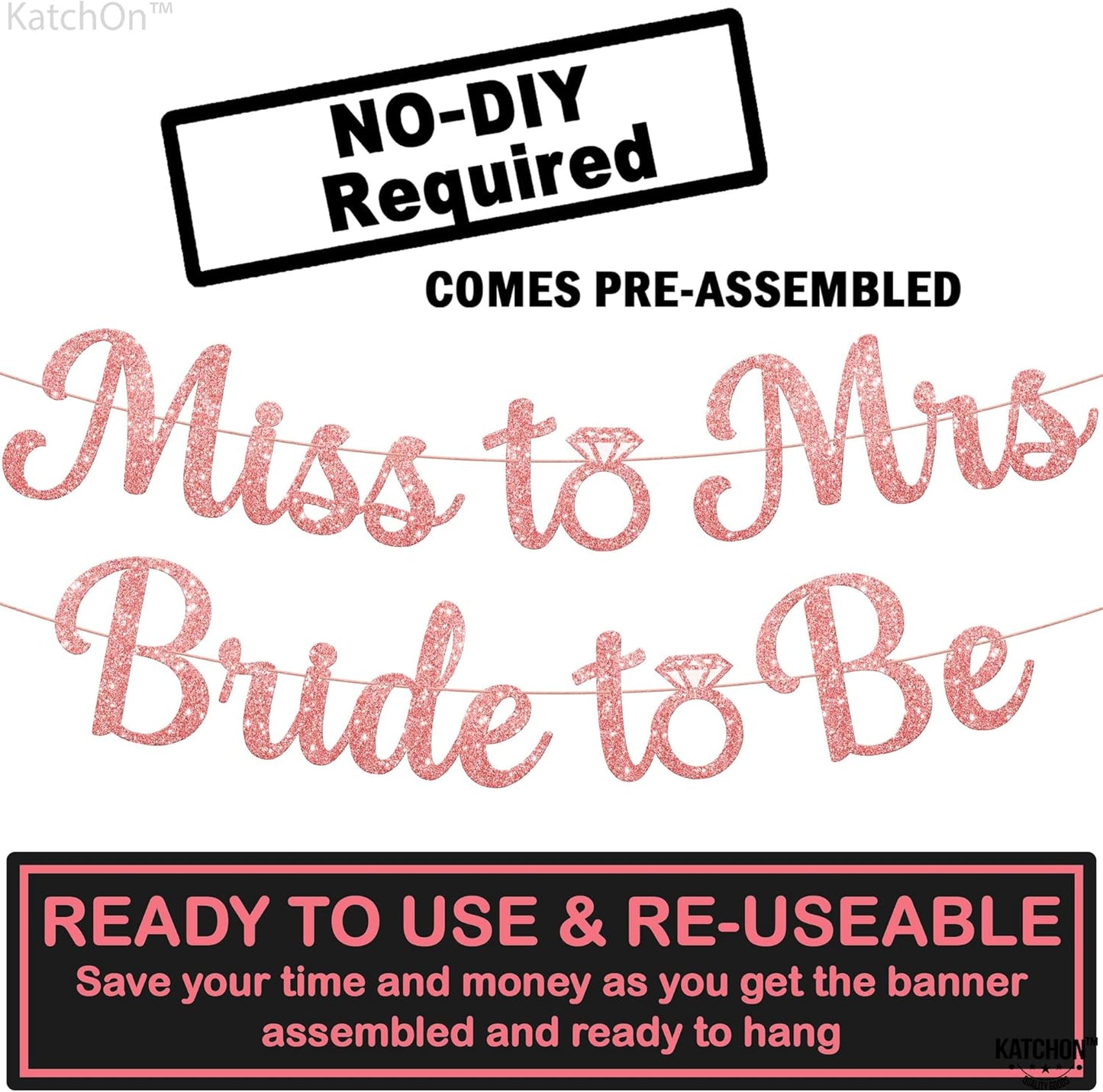KatchOn, Rose Gold Miss to Mrs Bride to Be Banner - Glitter, 10 Feet, No DIY | Miss to Mrs Banner for Bridal Shower Decorations | Bridal Shower Banner | Bride to Be Sign, Bachelorette Party Decor