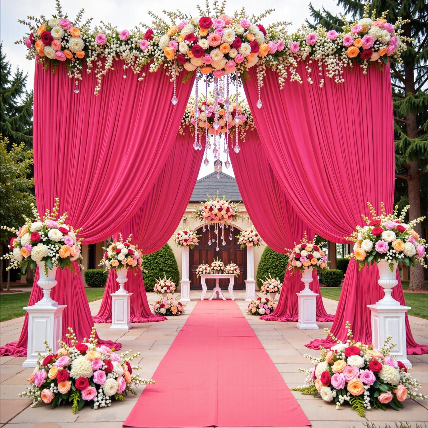 20 ft x 10 ft Wrinkle Free Fuchsia Backdrop Curtain for Parties, 4 Panels Polyester Hot Pink Photo Backdrop Drapes for Wedding Birthday Party Baby Shower