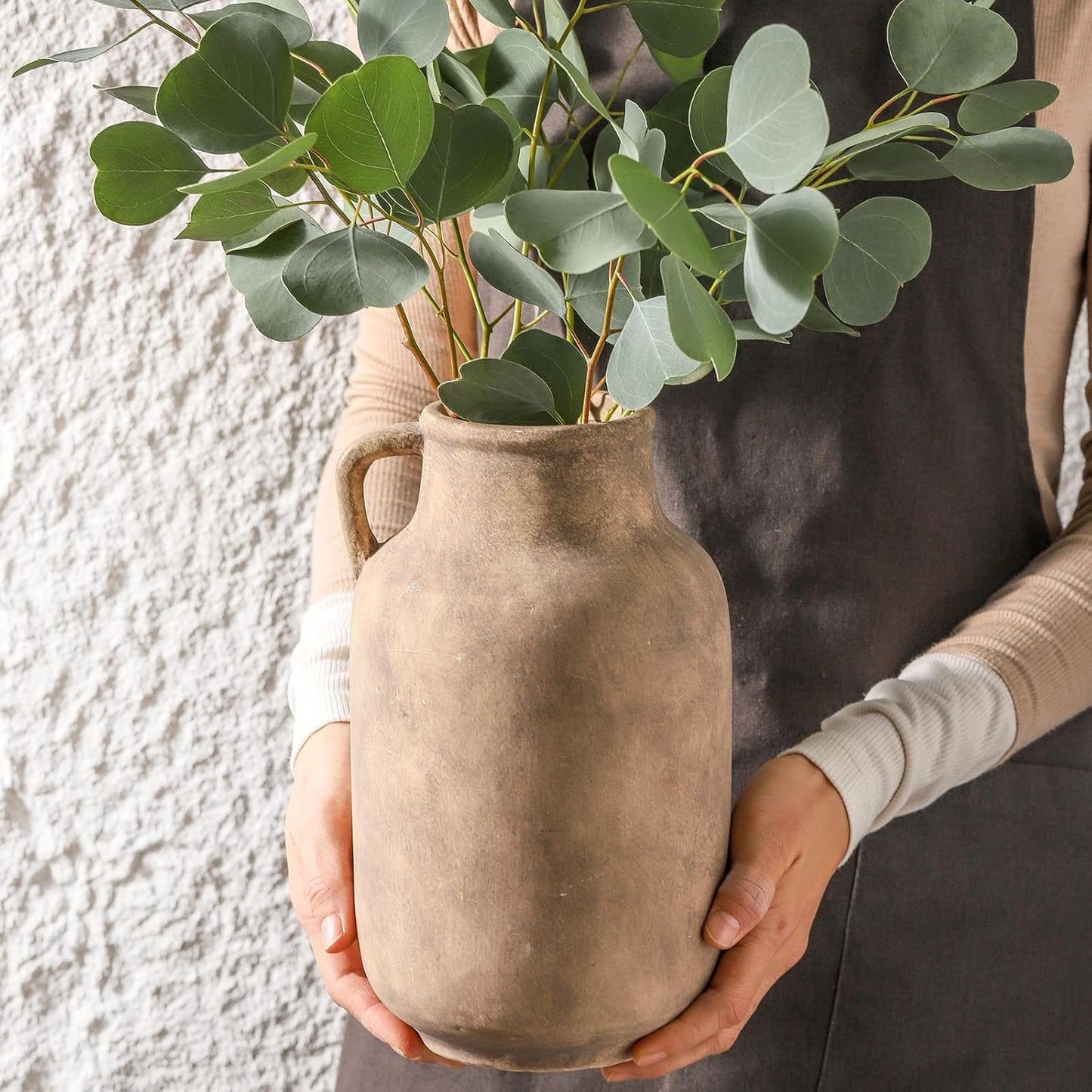 Ceramic Flower Vase Home Decor - 9.7 inch Large Table Flowers Vases Living Room Bedroom Plant Decorations Farmhouse Vintage for Kitchen Shelf Office Coffee Dining Desk House Women (Retro, 9.7")