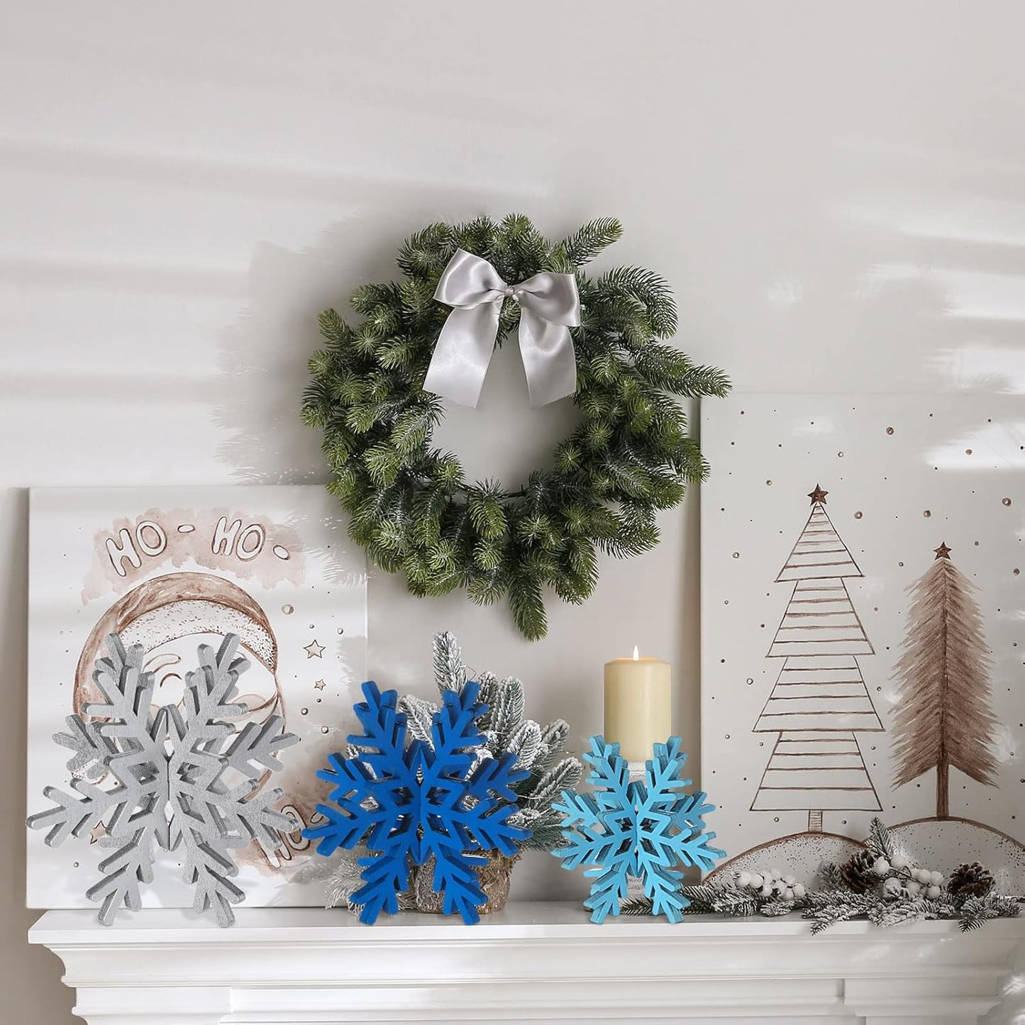 Bucherry 12 Pcs Wooden Snowflake Table Decor 3D Snowflake Tabletop Signs and Centerpiece for Christmas Xmas Winter Wonderland Decorations Home Party(Silver)