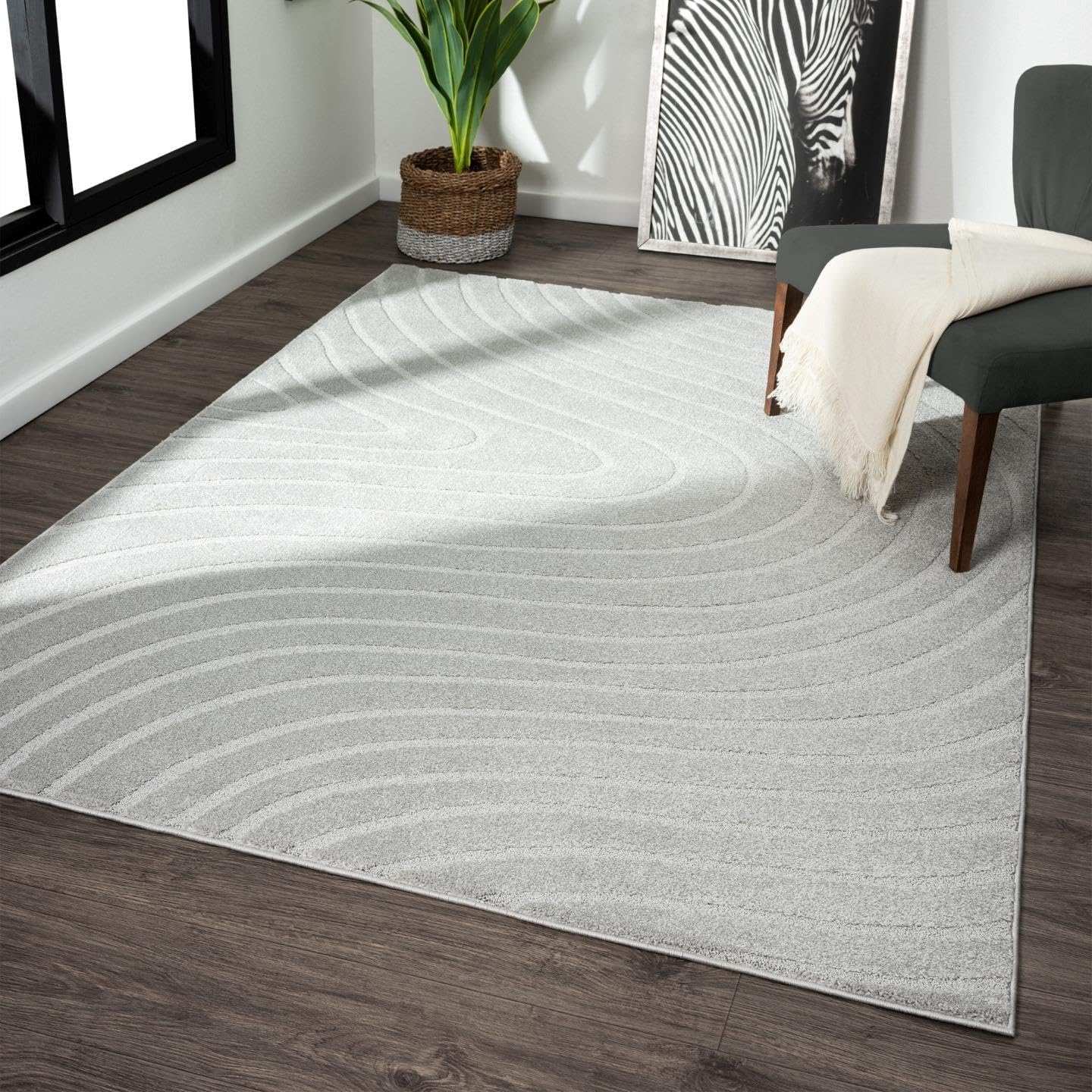 LUXE WEAVERS Modern Geometric Wave Gray 5x7 Area Rug