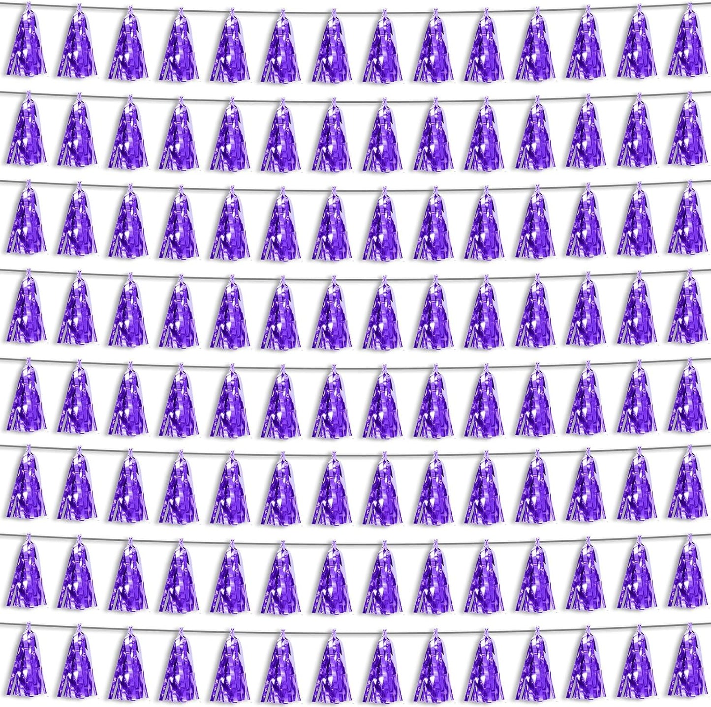 8P Purple Foil Fringe Metallic Tassel Streamers Banner Tassel Garland for Parade Floats, Bachelorette, Wedding, Birthday, Halloween, Christmas, Bridal/Baby Shower Party Decorations